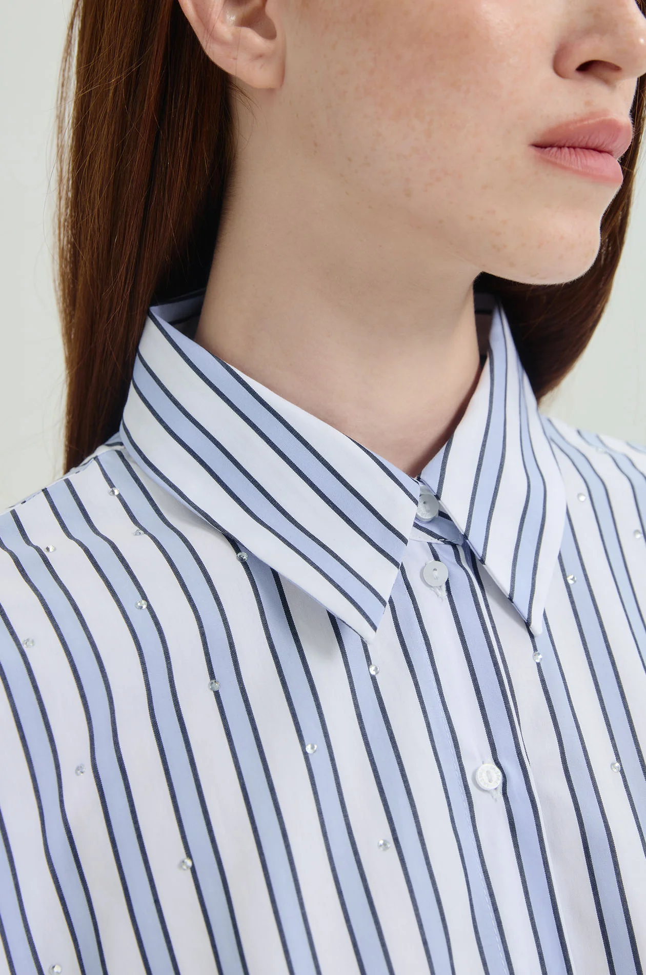 Rhinestone Striped Oversized Shirt - Image 3