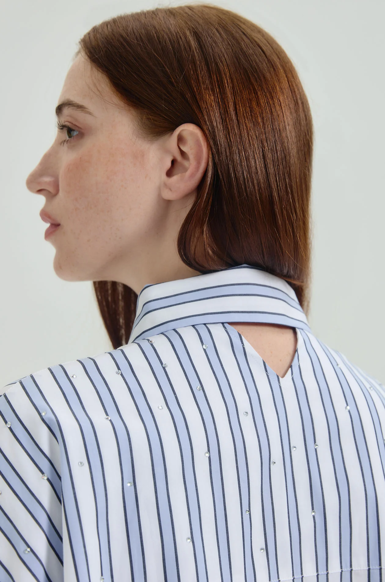 Rhinestone Striped Oversized Shirt - Image 4