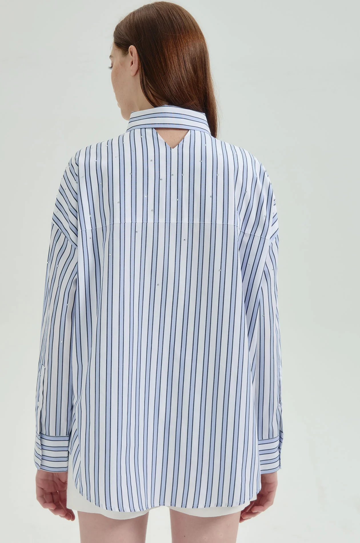 Rhinestone Striped Oversized Shirt - Image 6