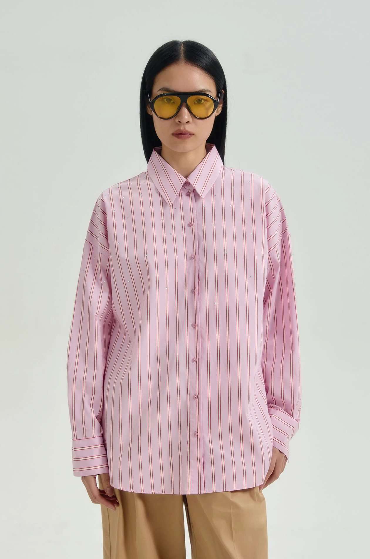 Rhinestone Striped Oversized Shirt - Image 8