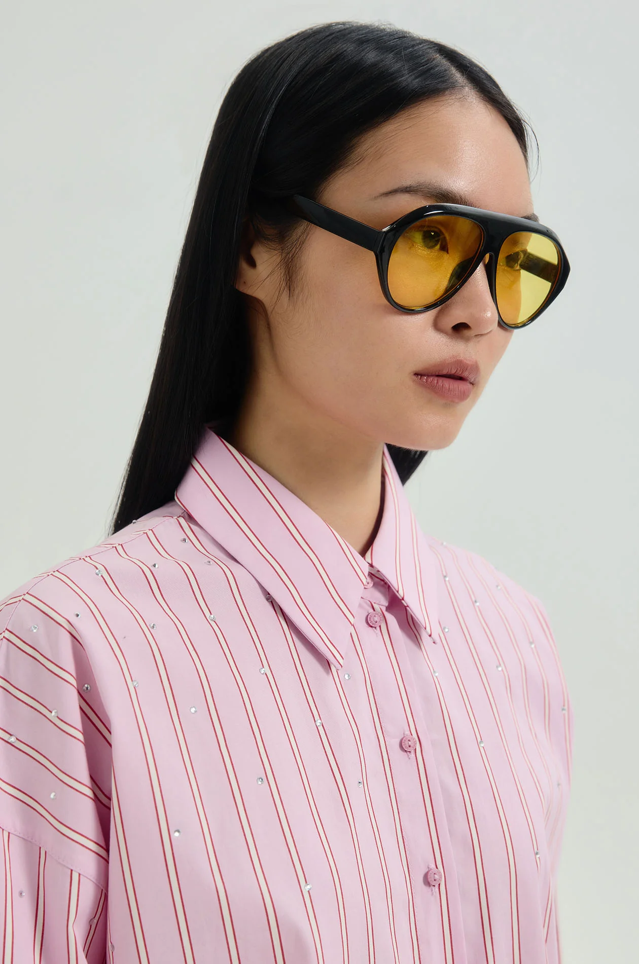 Rhinestone Striped Oversized Shirt - Image 9