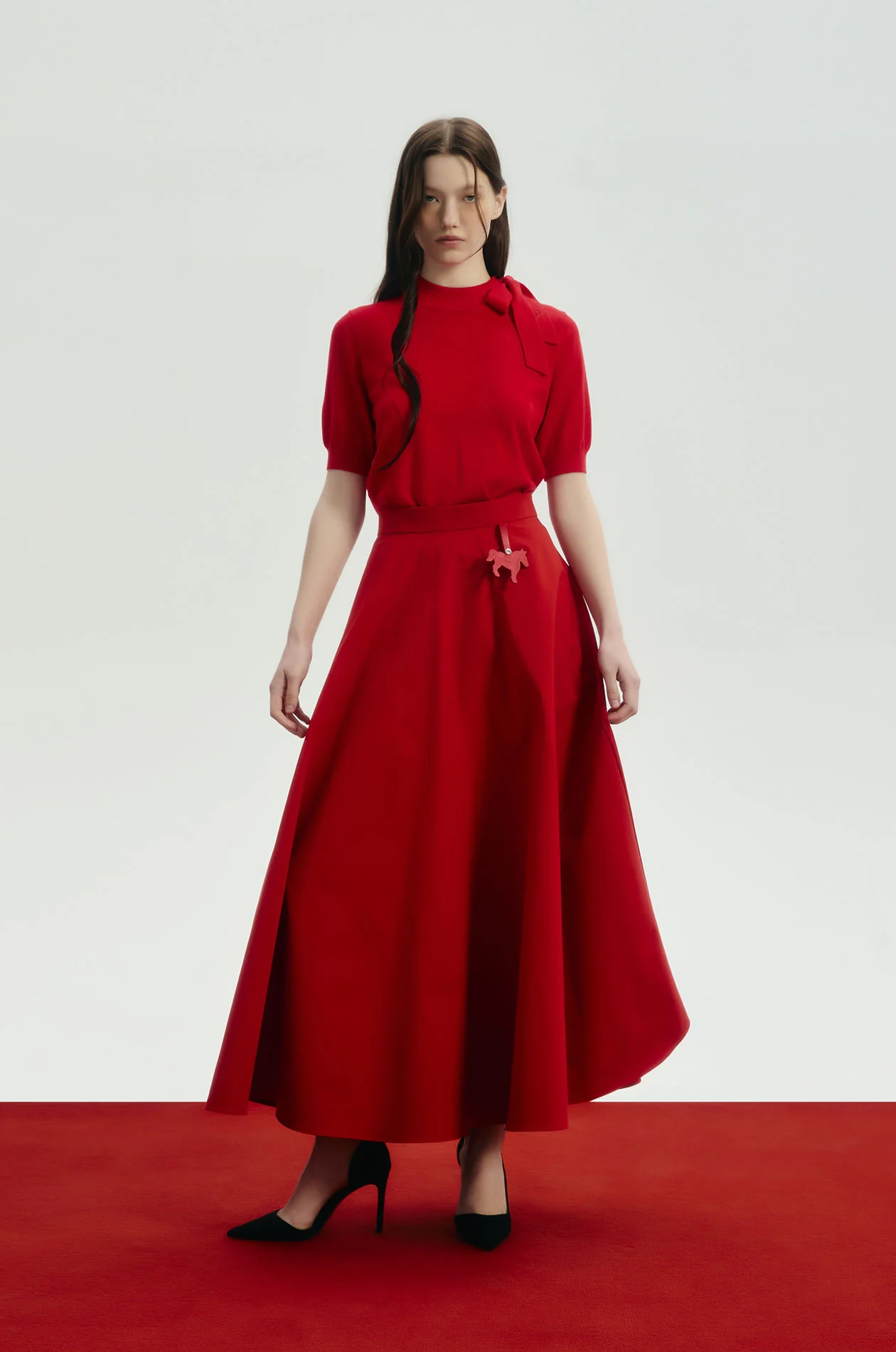 Structured Circle Midi Skirt with Charm