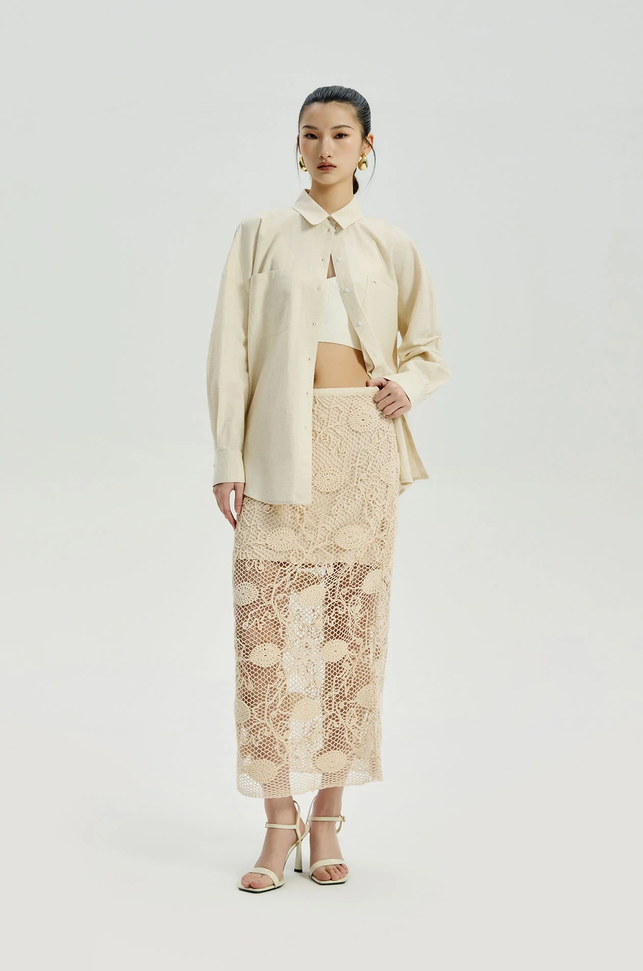 Crochet-Back Oversized Shirt