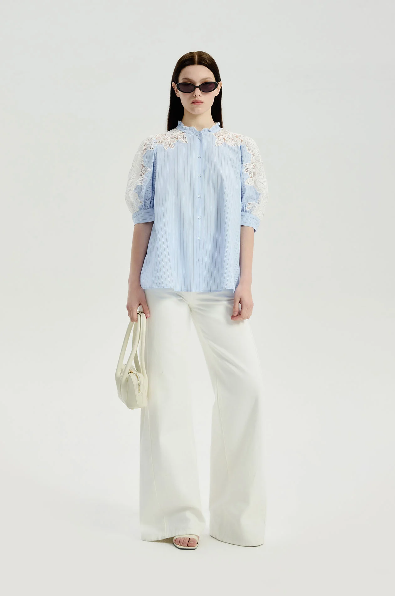 Floral Lace Striped Blouse