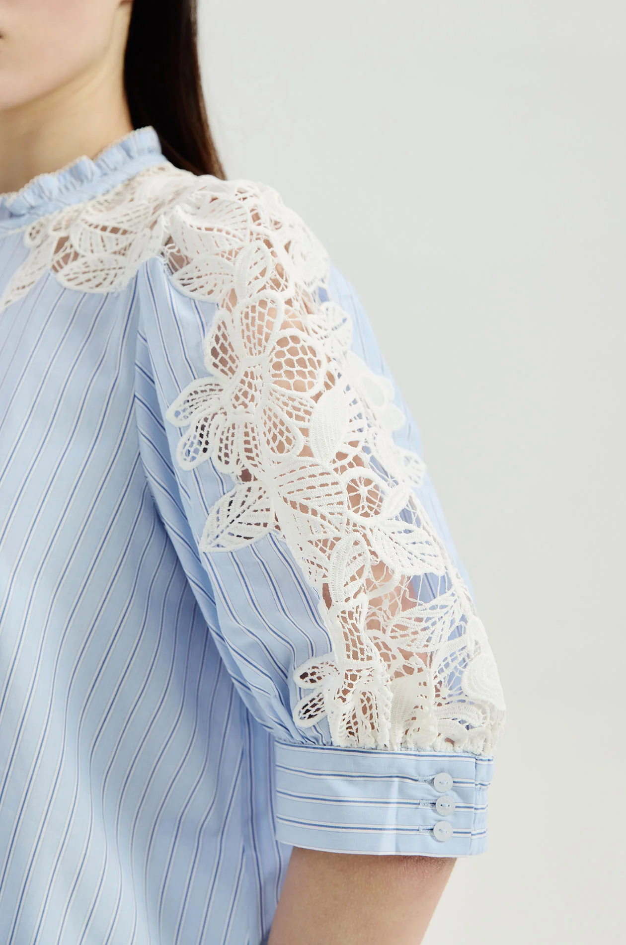 Floral Lace Striped Blouse - Image 4