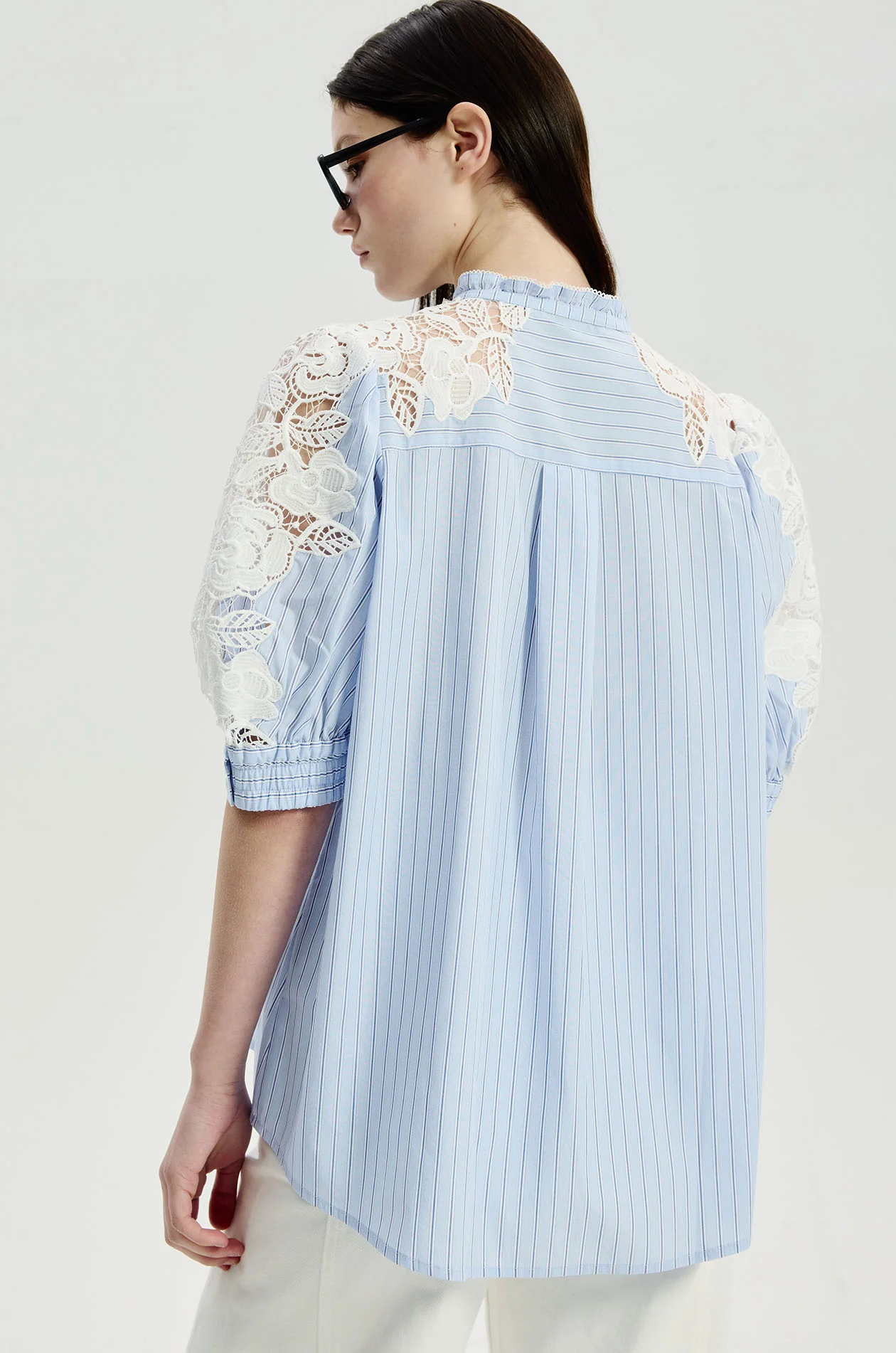 Floral Lace Striped Blouse - Image 5