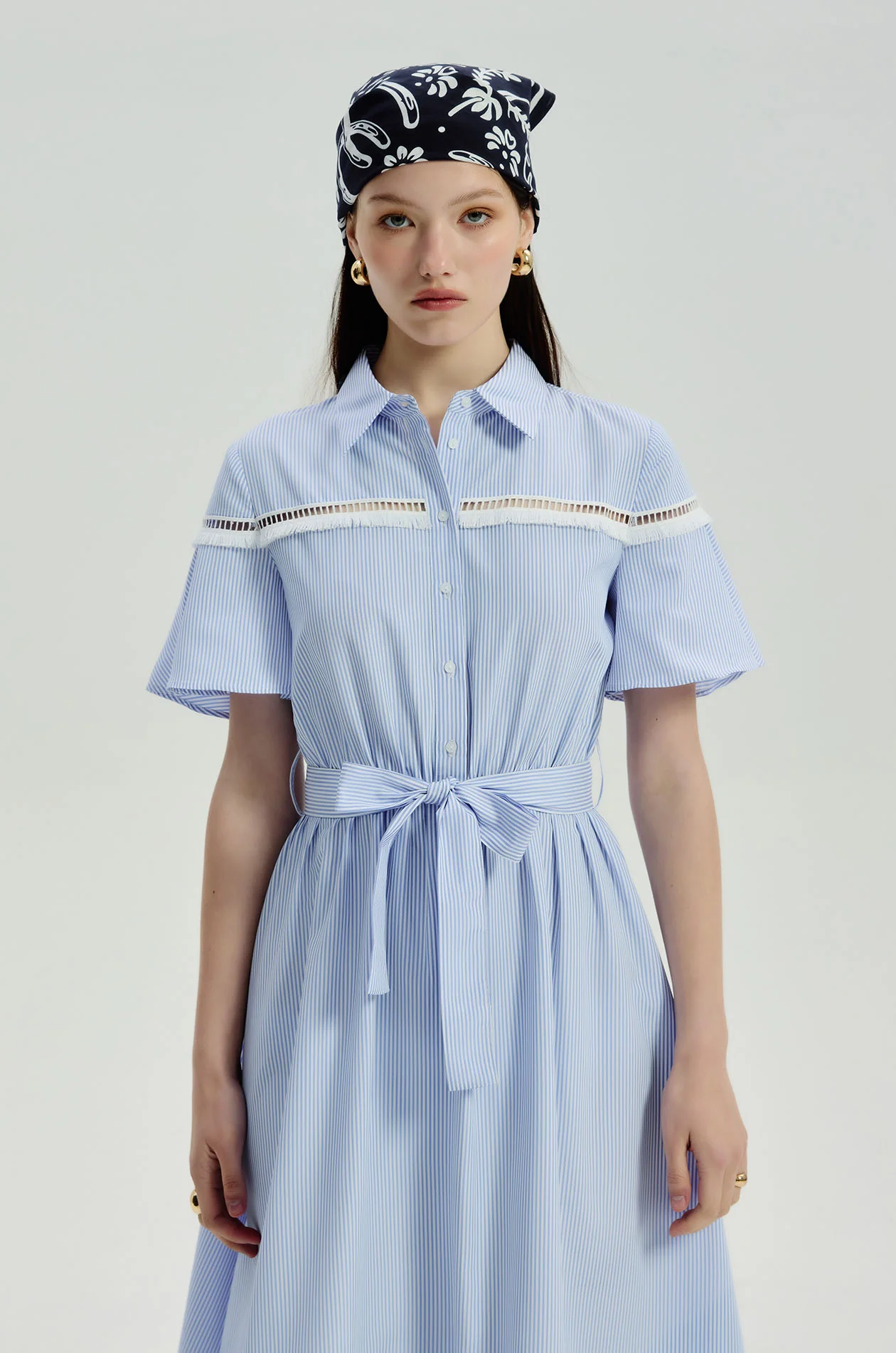 Crochet Trim Striped Midi Dress - Image 2