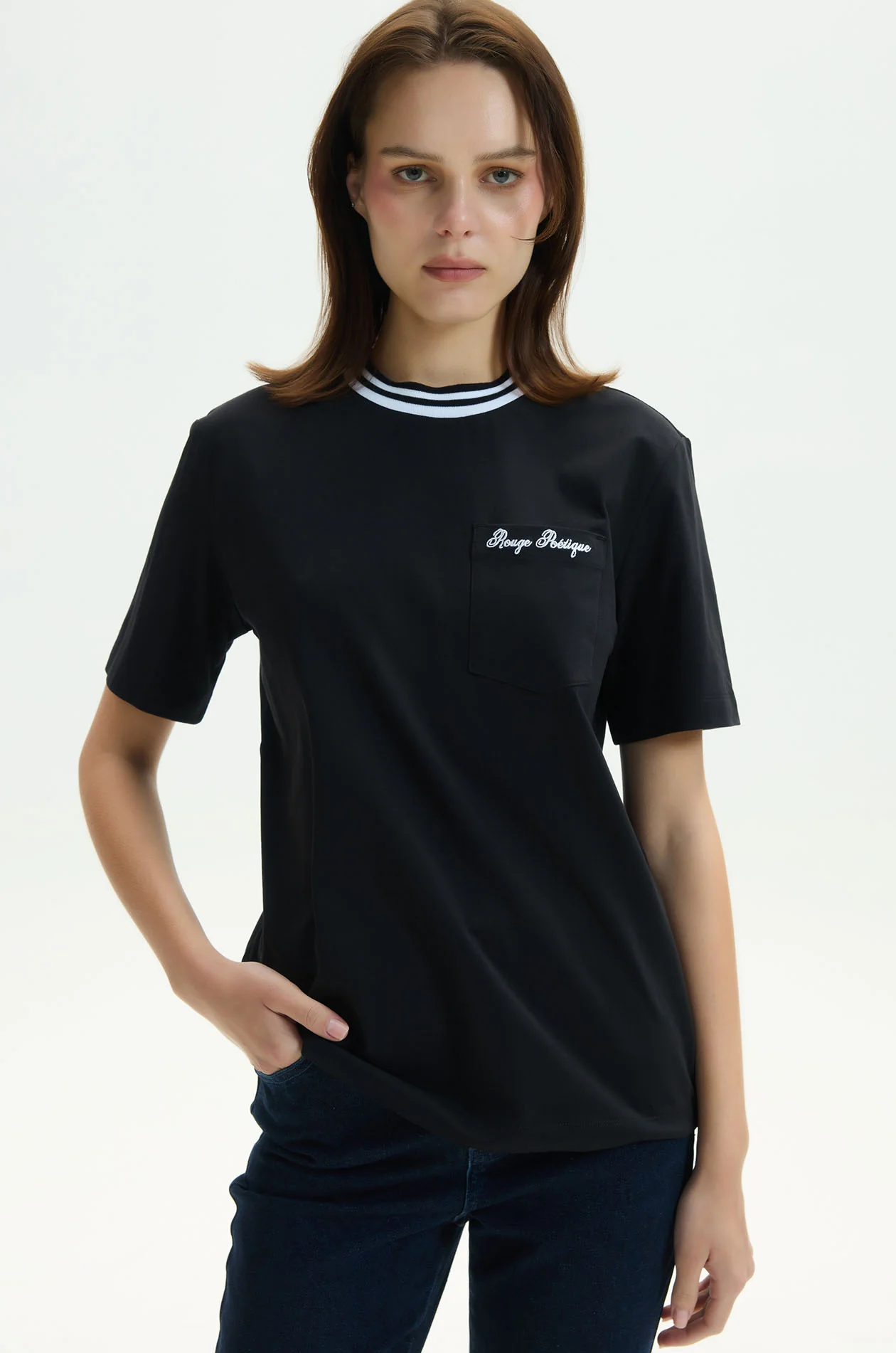 Striped Neckline T-Shirt - Image 2