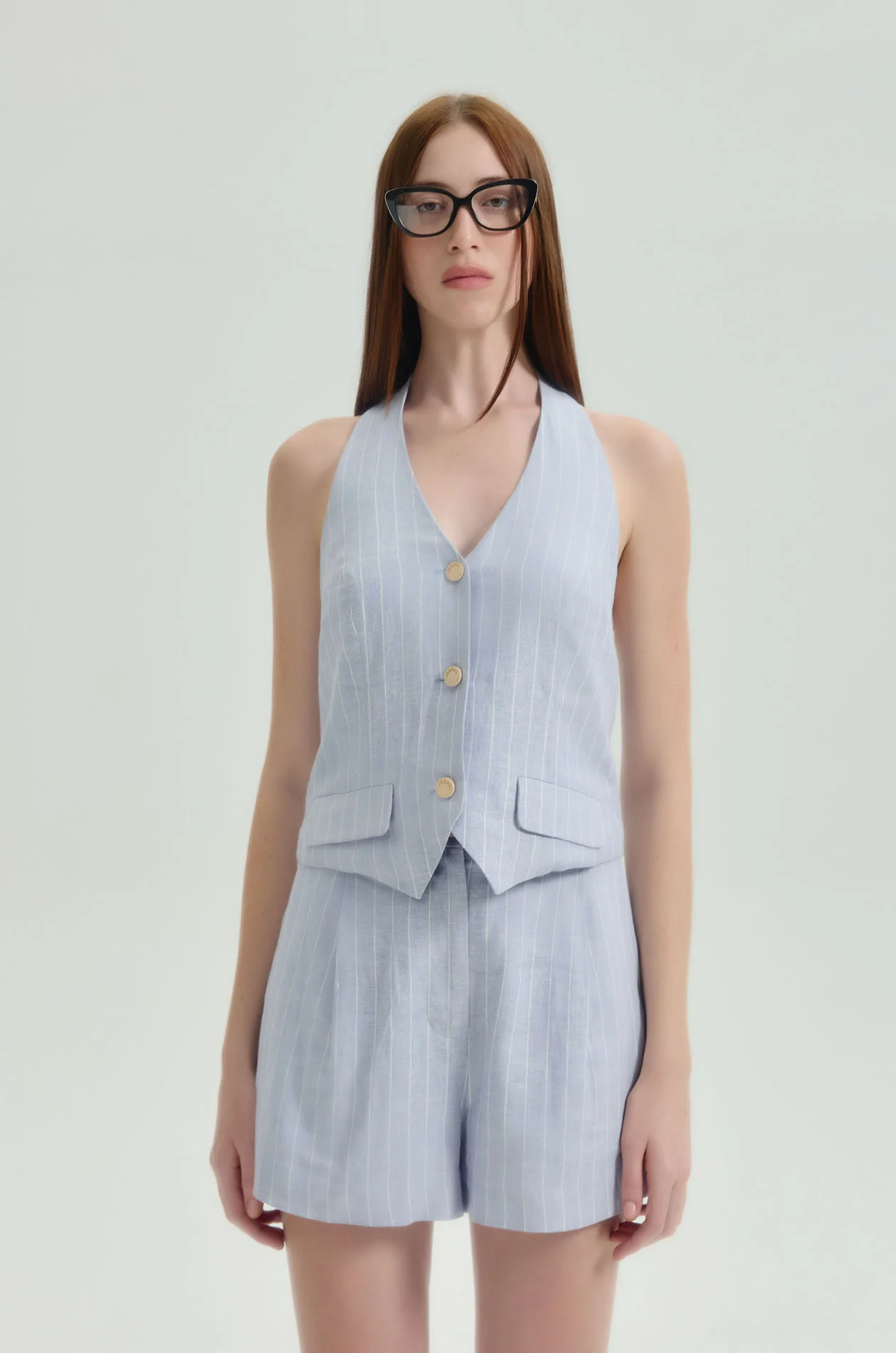 Striped Linen Blend Halter Vest - Image 2