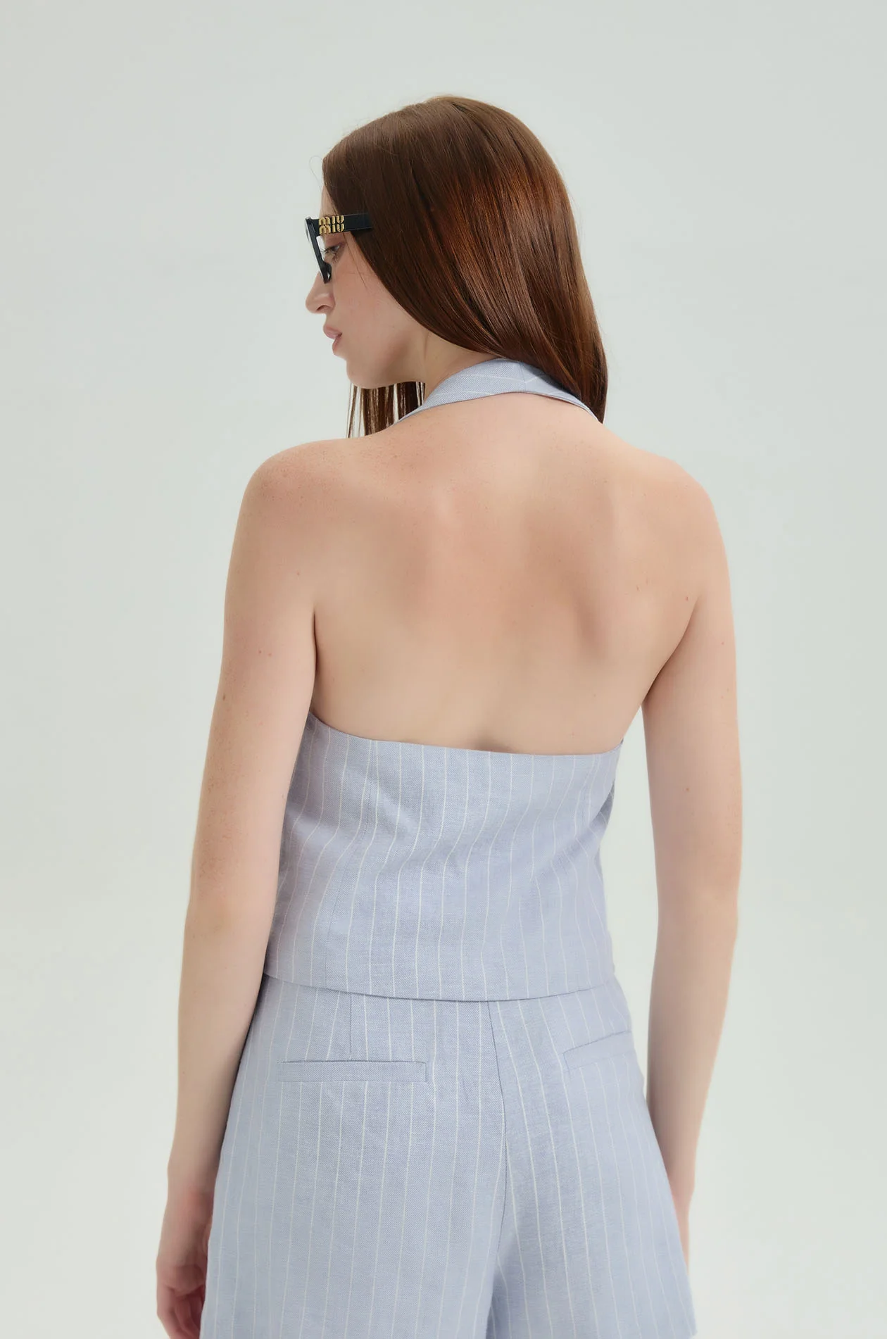 Striped Linen Blend Halter Vest - Image 5