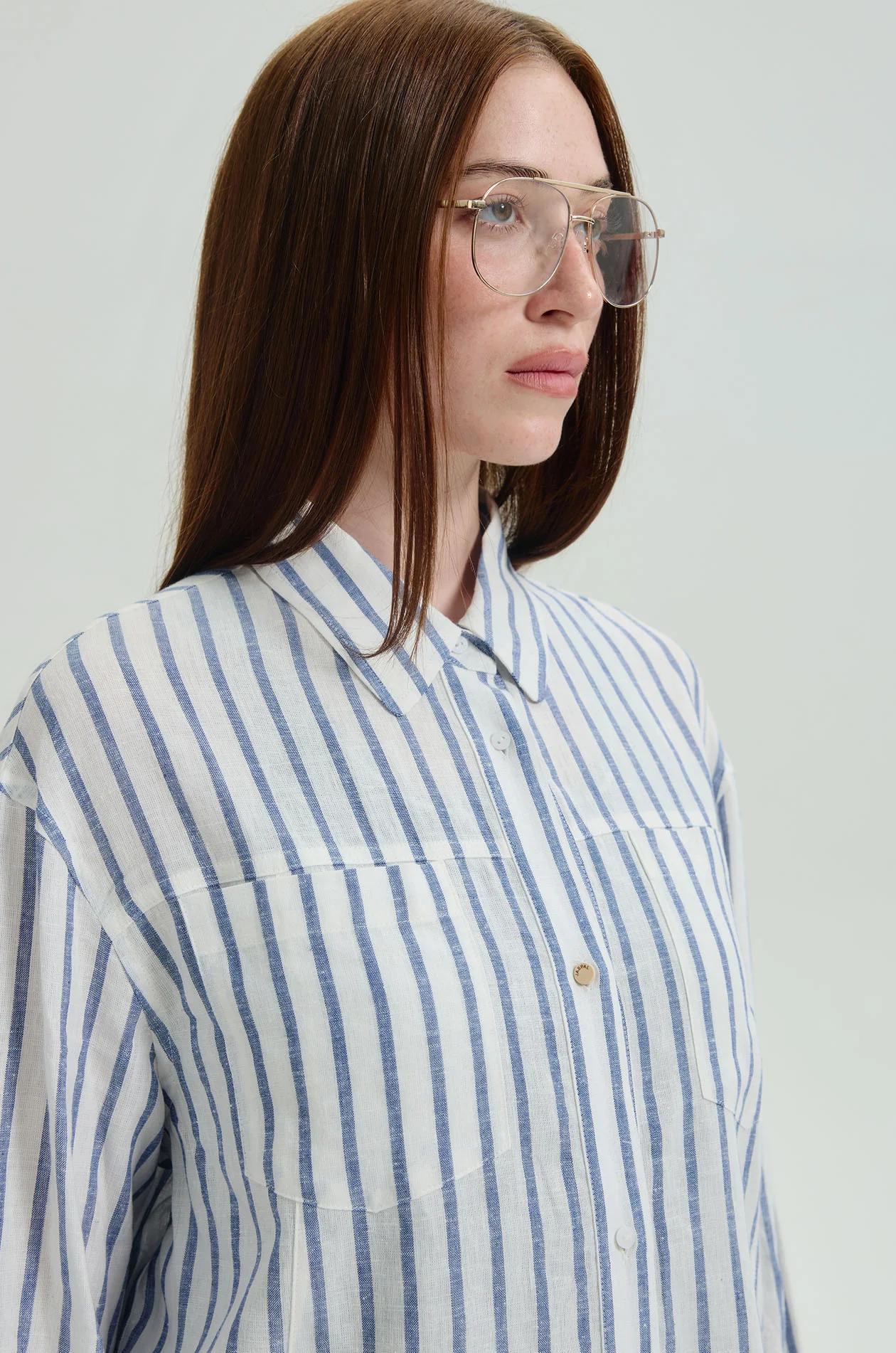 Striped Lien Blend Oversized Shirt - Image 3