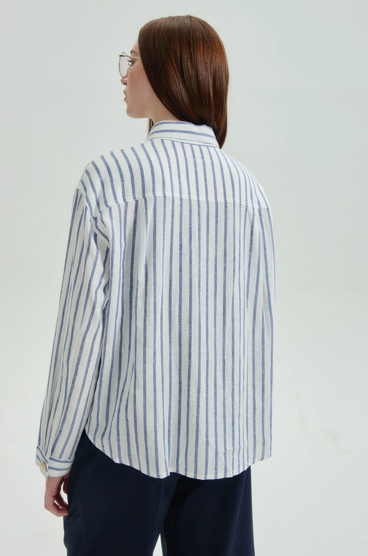 Striped Lien Blend Oversized Shirt - Image 5