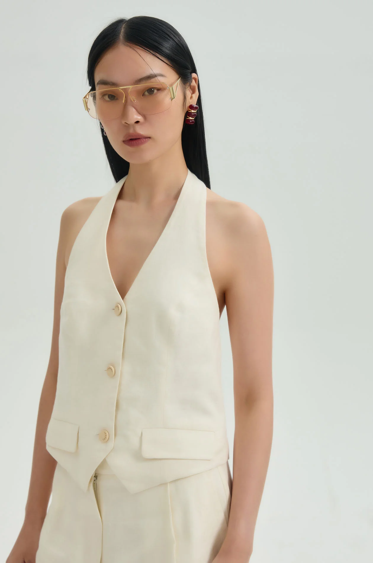 Linen Blend Halter Vest - Image 2