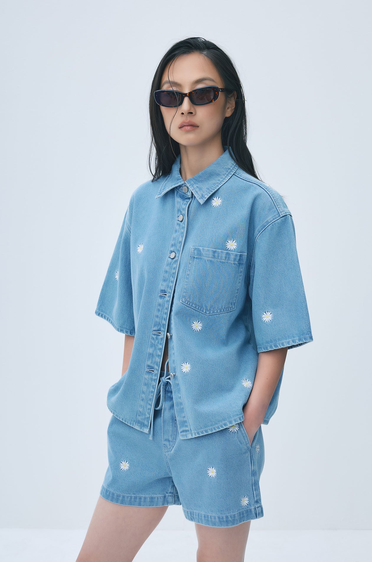 Ditsy Daisy Oversized Denim Shirt - Image 2