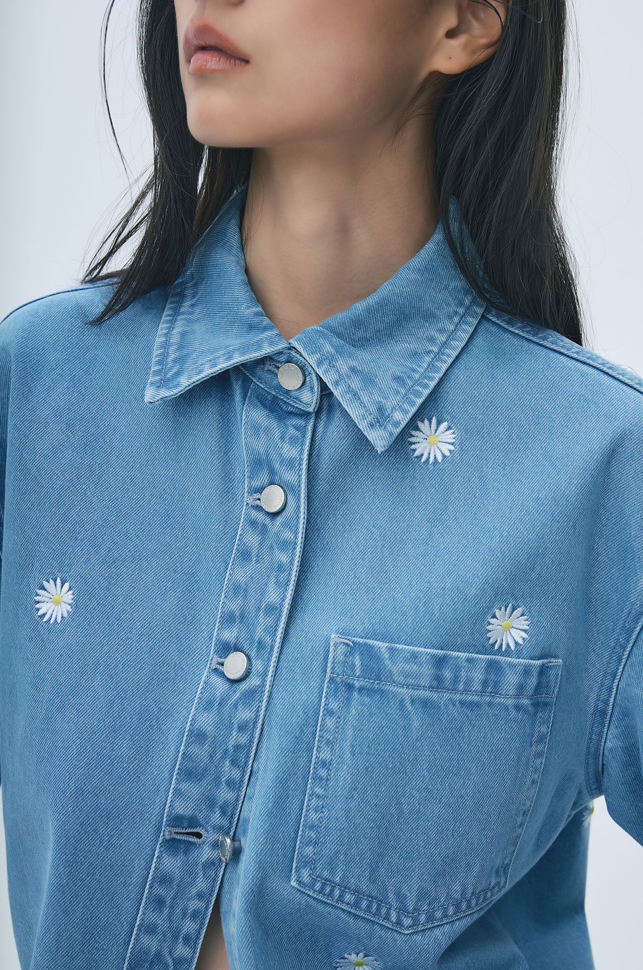 Ditsy Daisy Oversized Denim Shirt - Image 3
