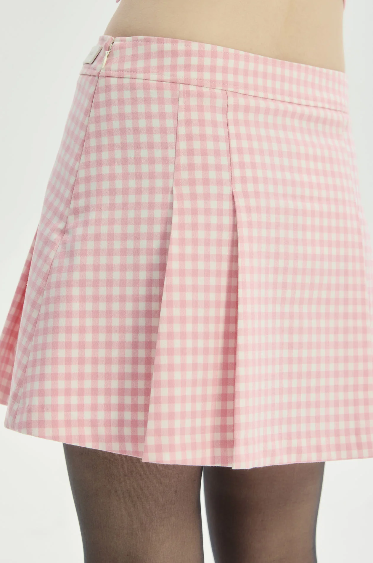 Gingham Pleated Mini Skirt - Image 4