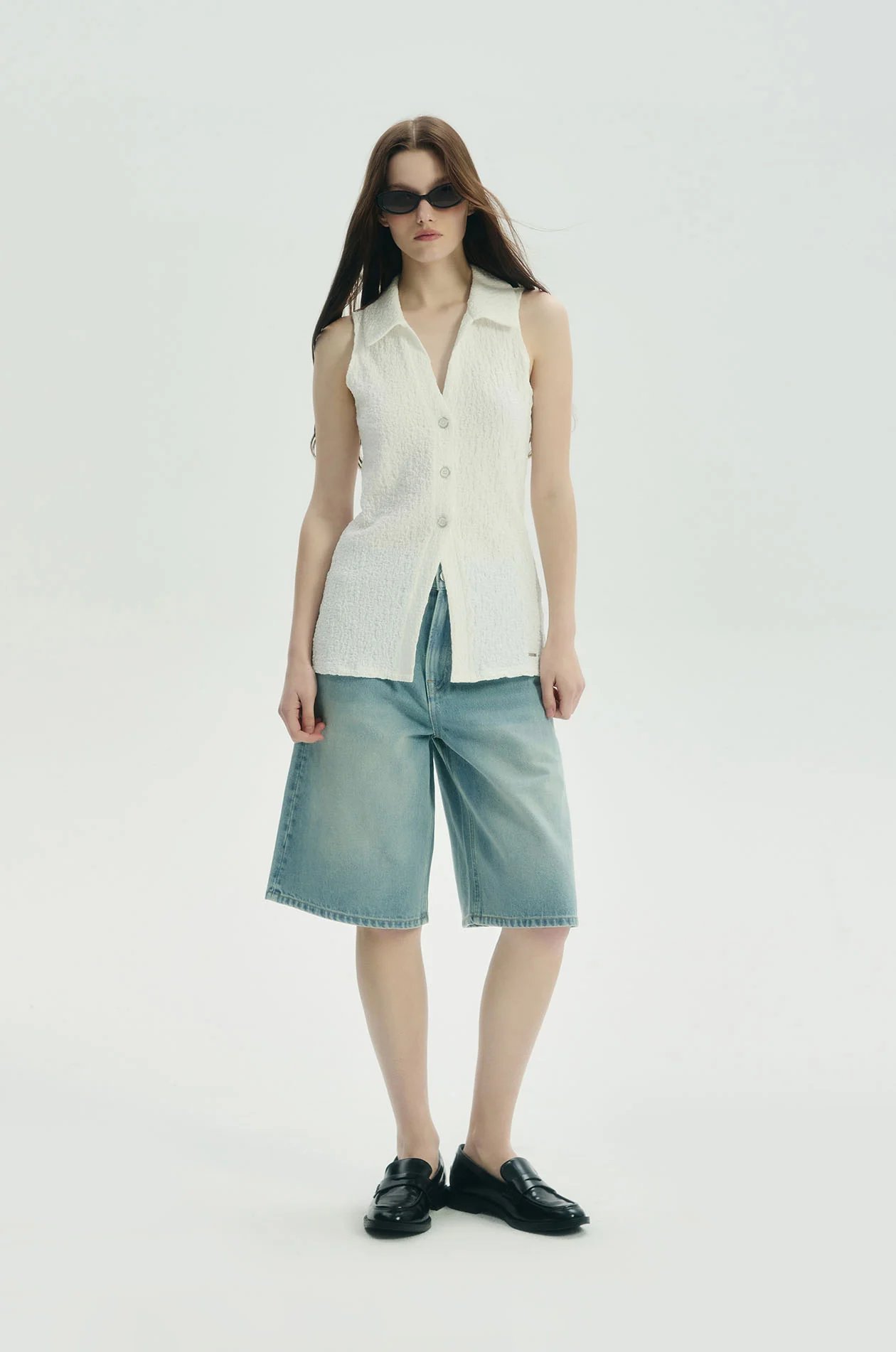 Vintage-Wash Denim Bermuda Shorts