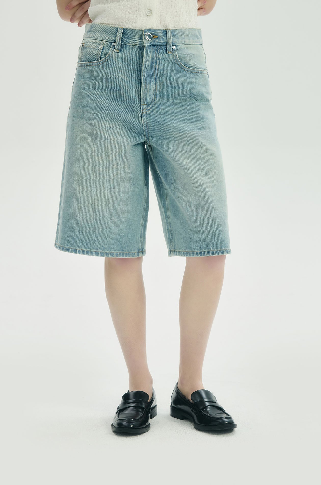 Vintage-Wash Denim Bermuda Shorts - Image 2
