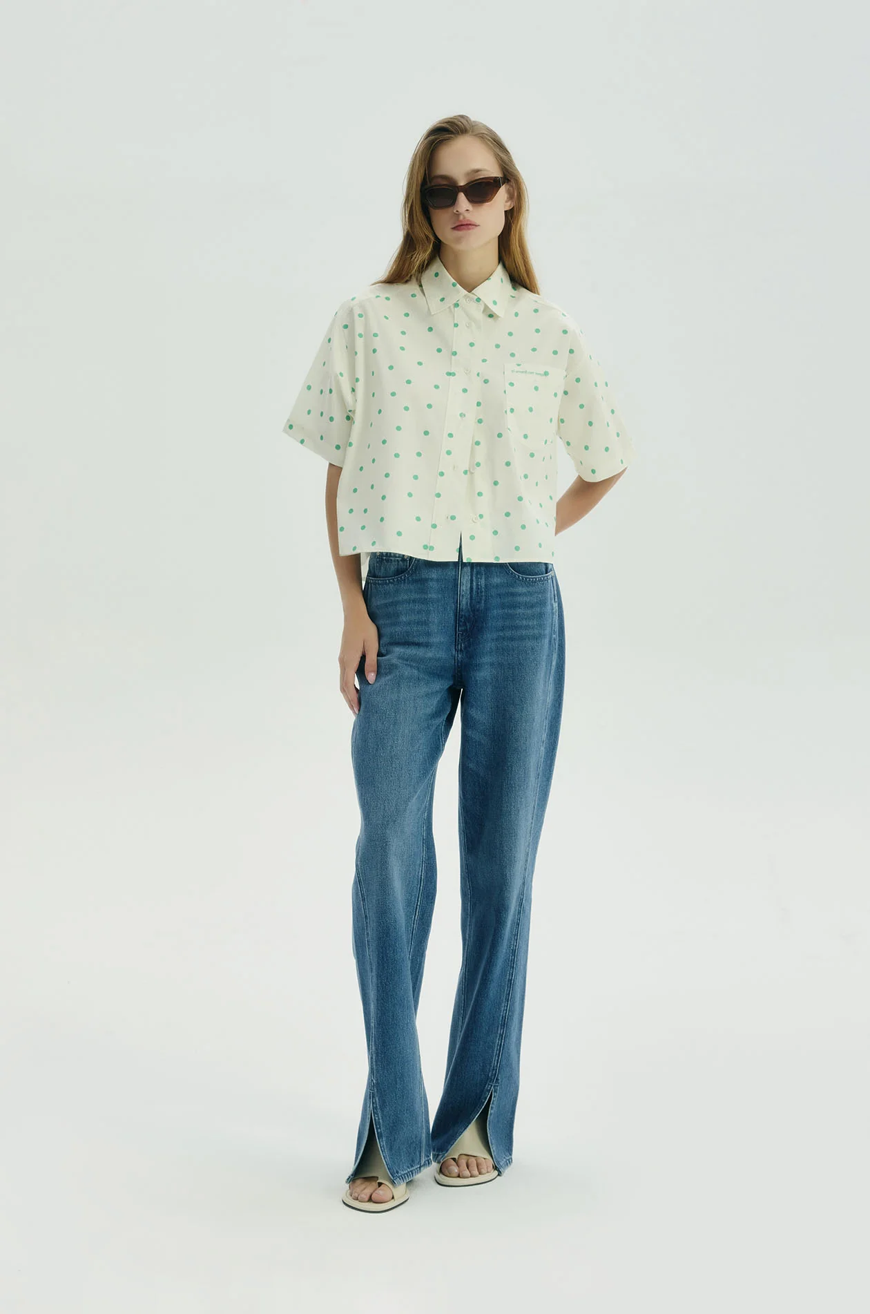 Dot Printed Oversized Shirt - Image 5