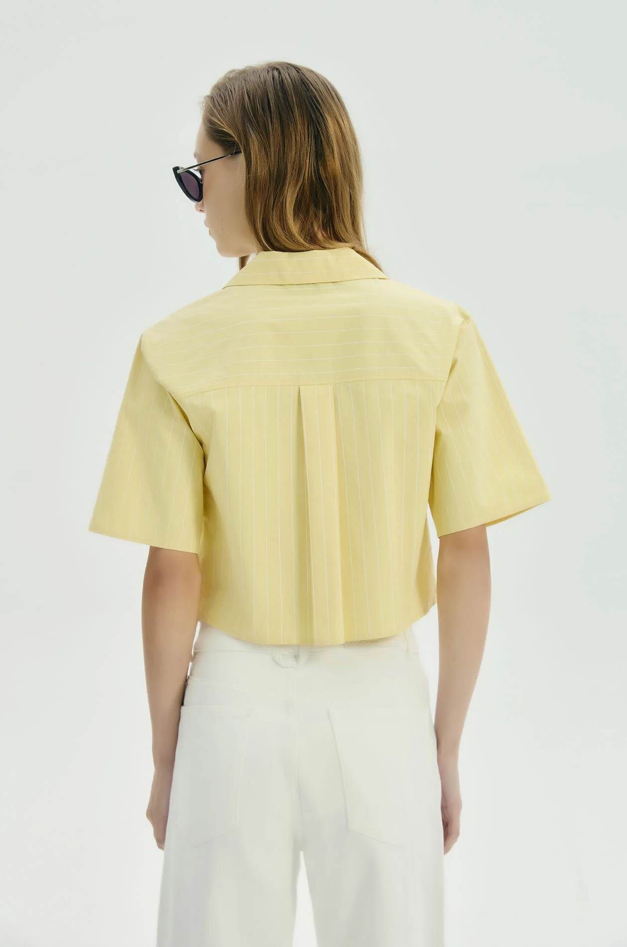 Tie Front Striped Cropped Blouse - Image 4