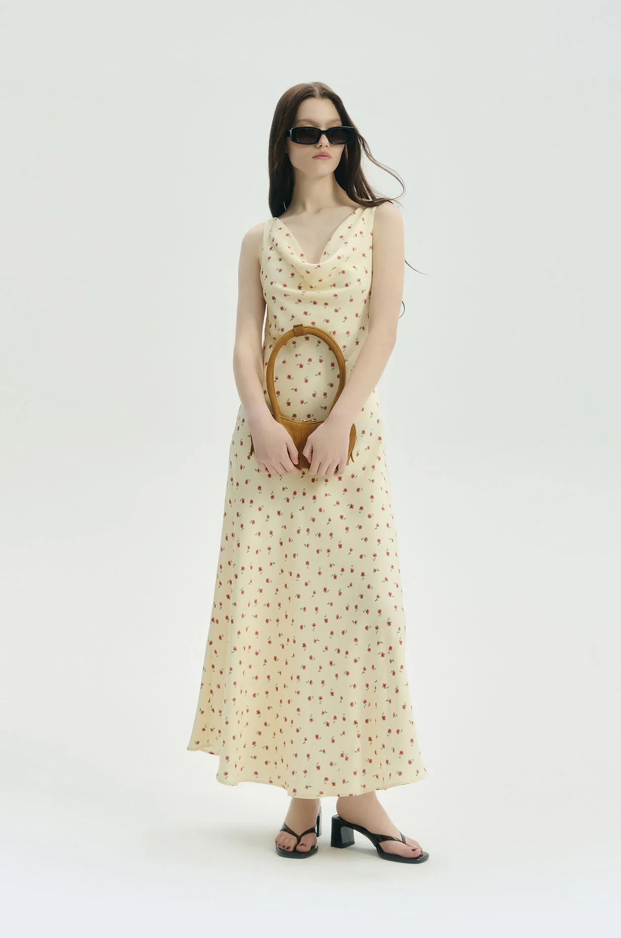 Ditsy Floral Satin Slip Midi Dress