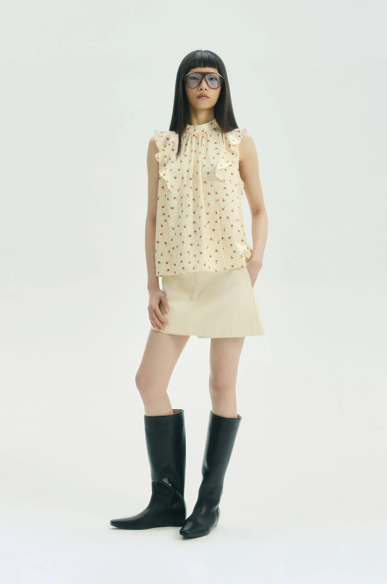 Ditsy Floral Satin Ruffle Top