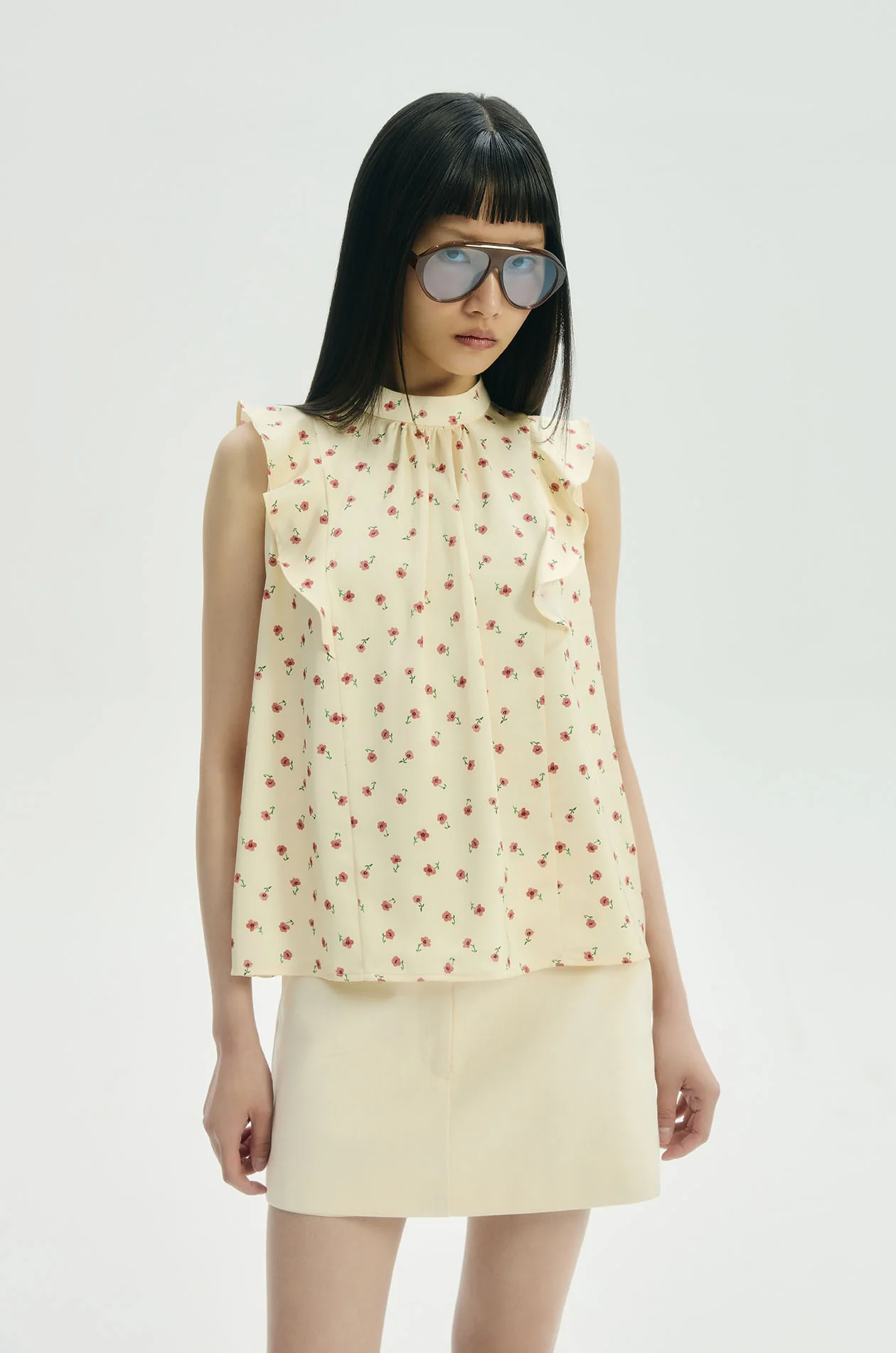 Ditsy Floral Satin Ruffle Top - Image 2