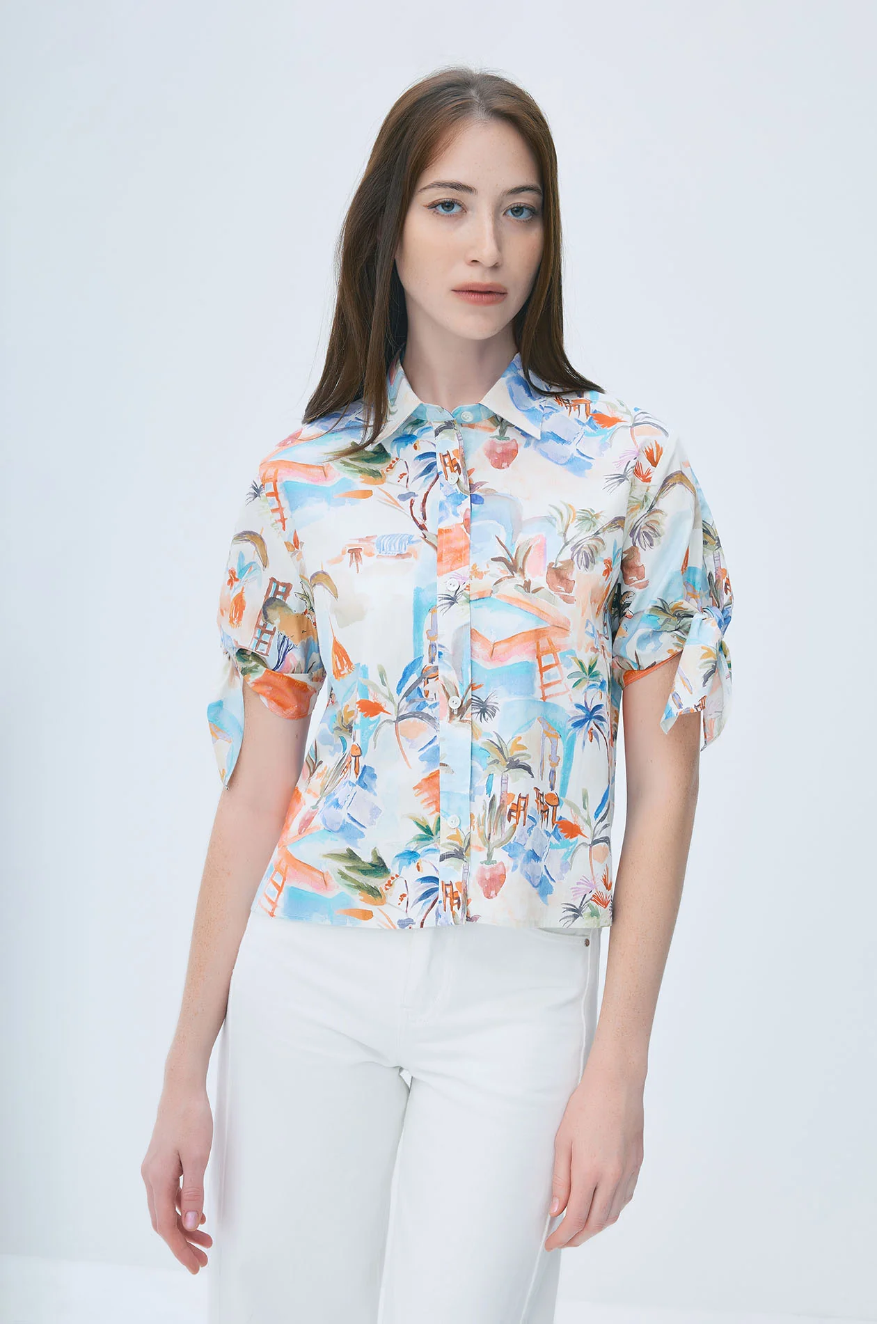 Summer Print Tie-Sleeve Resort Shirt - Image 2