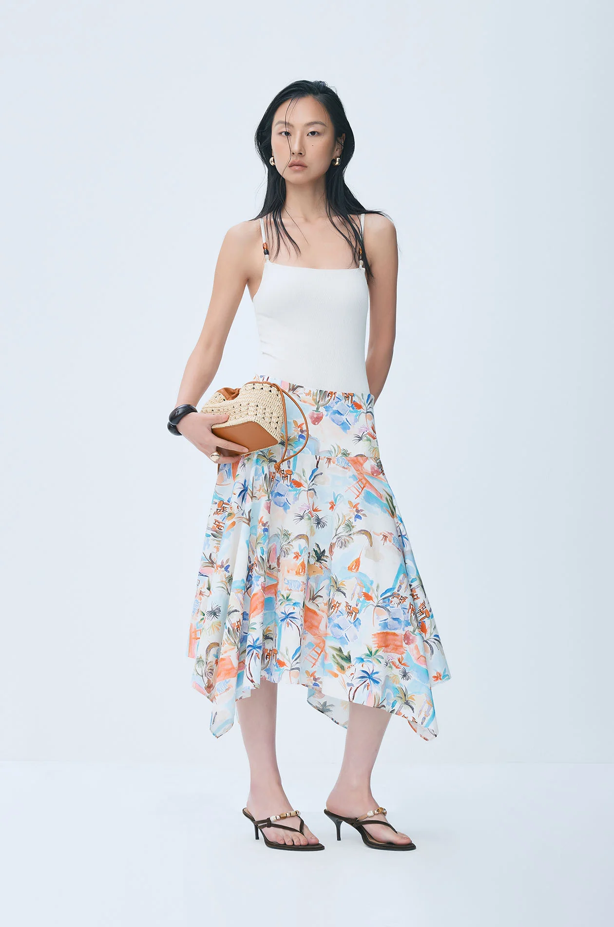Summer Print Handkerchief Midi Skirt