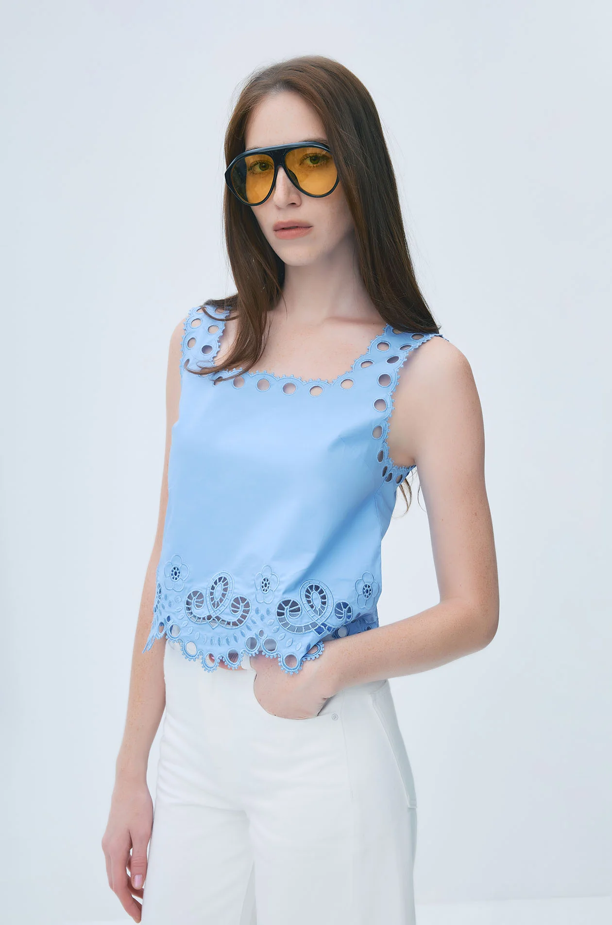 Embroidered Cutwork Strappy Top - Image 2
