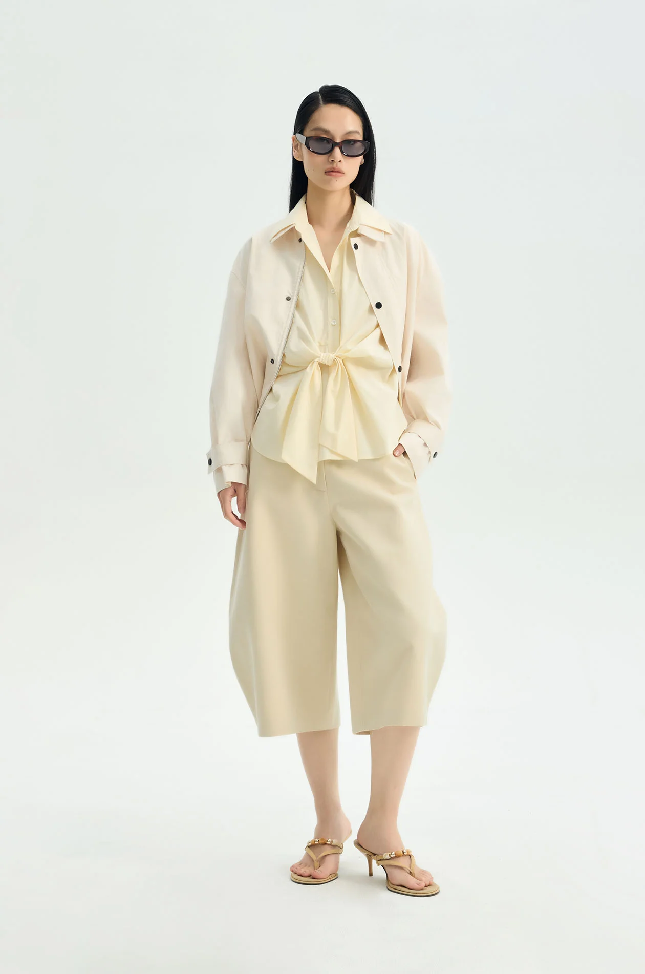 Front-Tie Lyocell-Linen Shirt