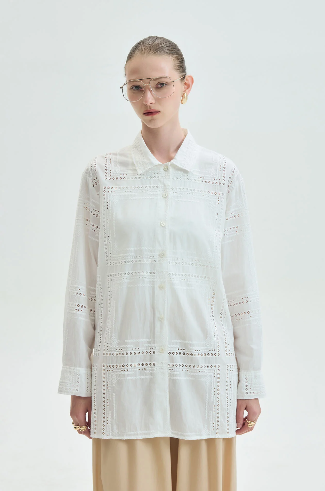 Sheer Broderie Anglaise Longline Shirt