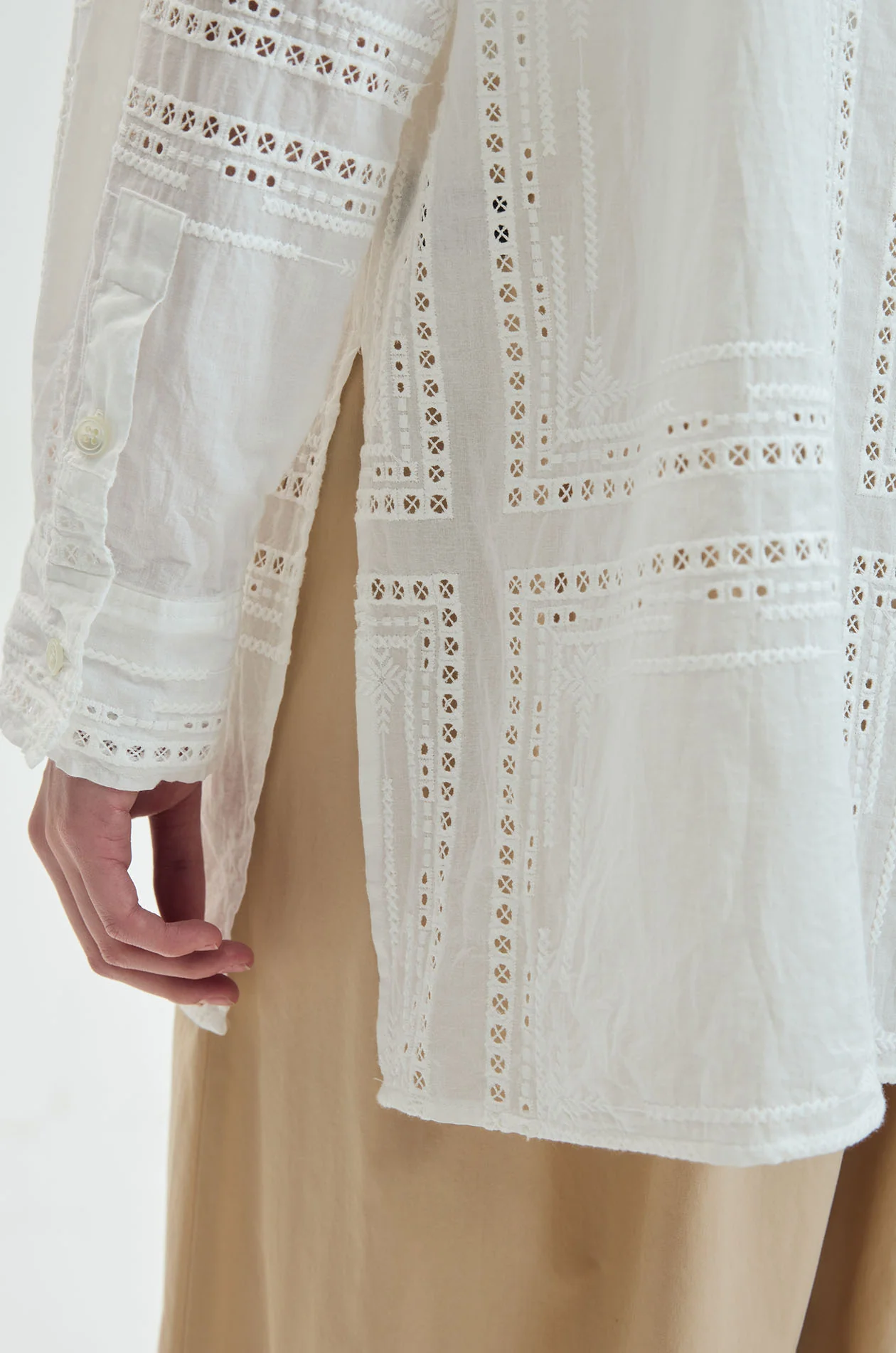 Sheer Broderie Anglaise Longline Shirt - Image 3