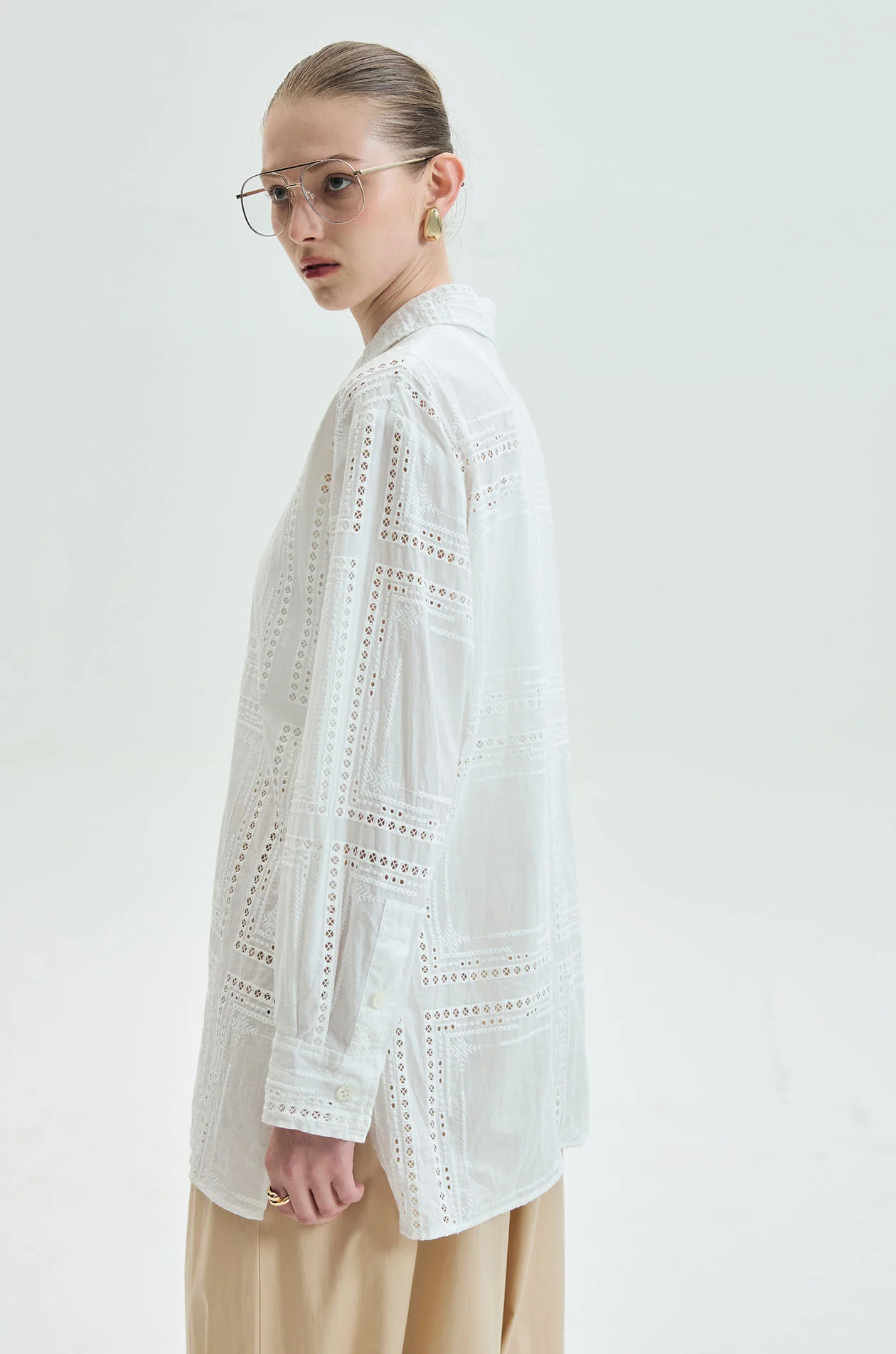 Sheer Broderie Anglaise Longline Shirt - Image 4