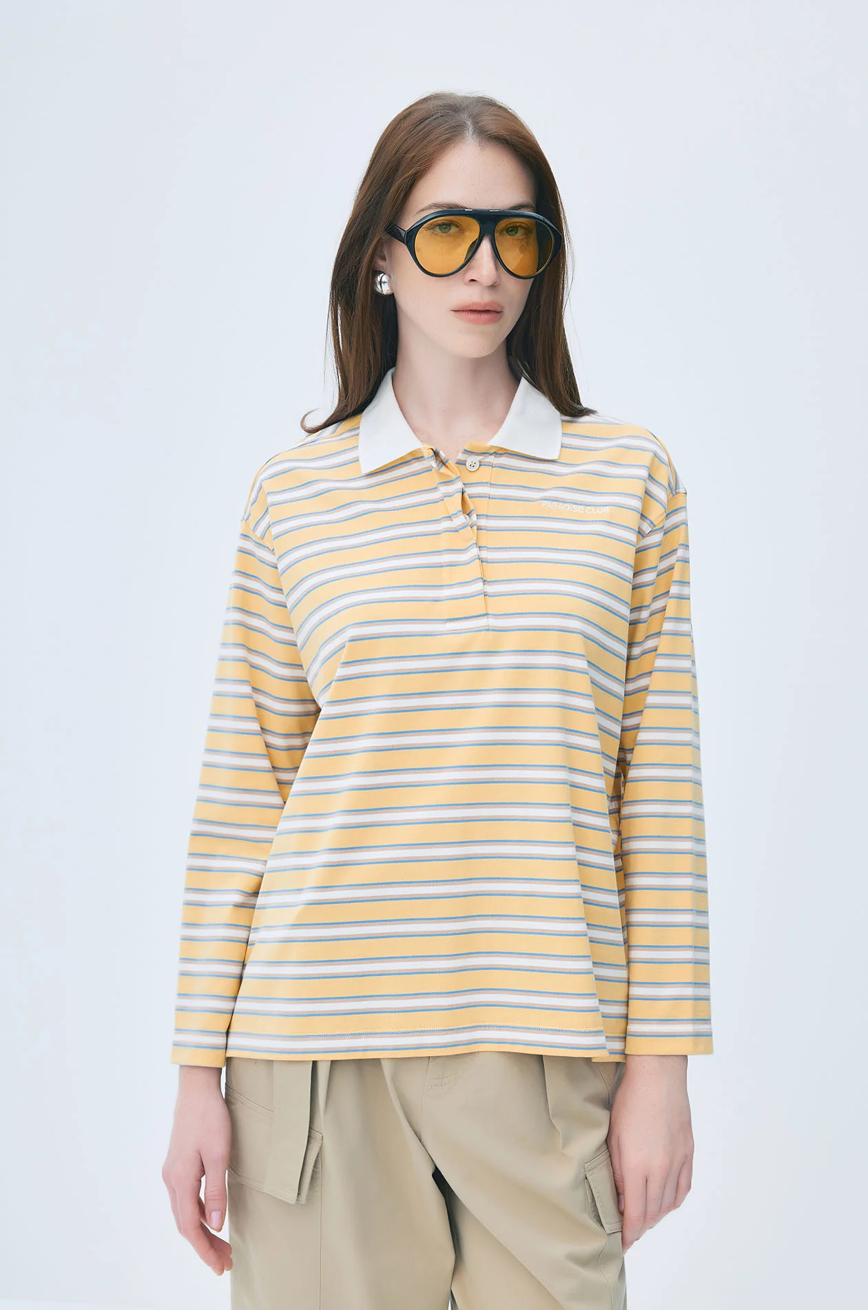 Striped Long-Sleeved Polo Shirt