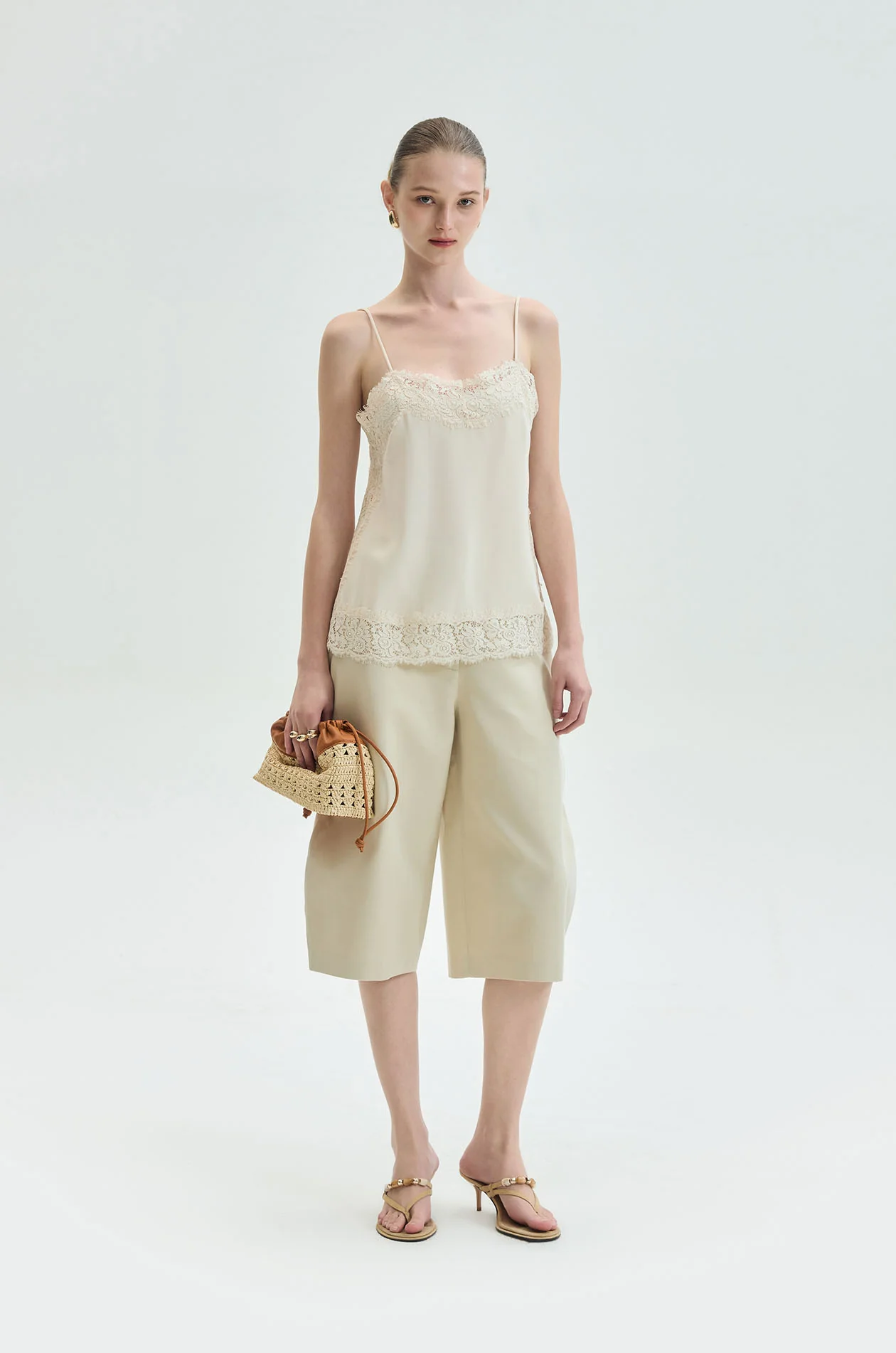 Lace-Trim Silk-Like Cami Top
