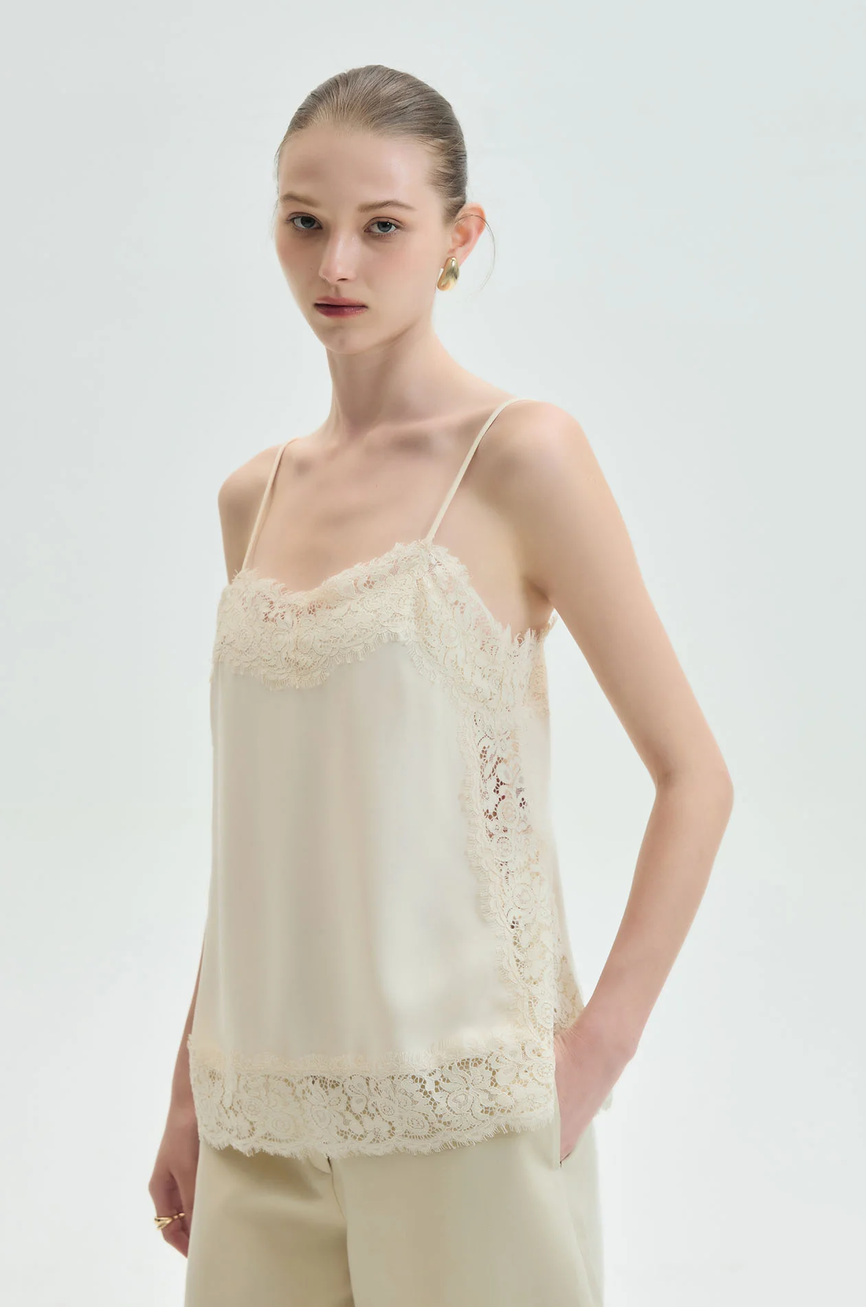 Lace-Trim Silk-Like Cami Top - Image 2