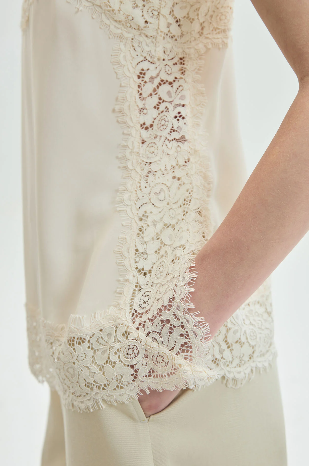 Lace-Trim Silk-Like Cami Top - Image 3