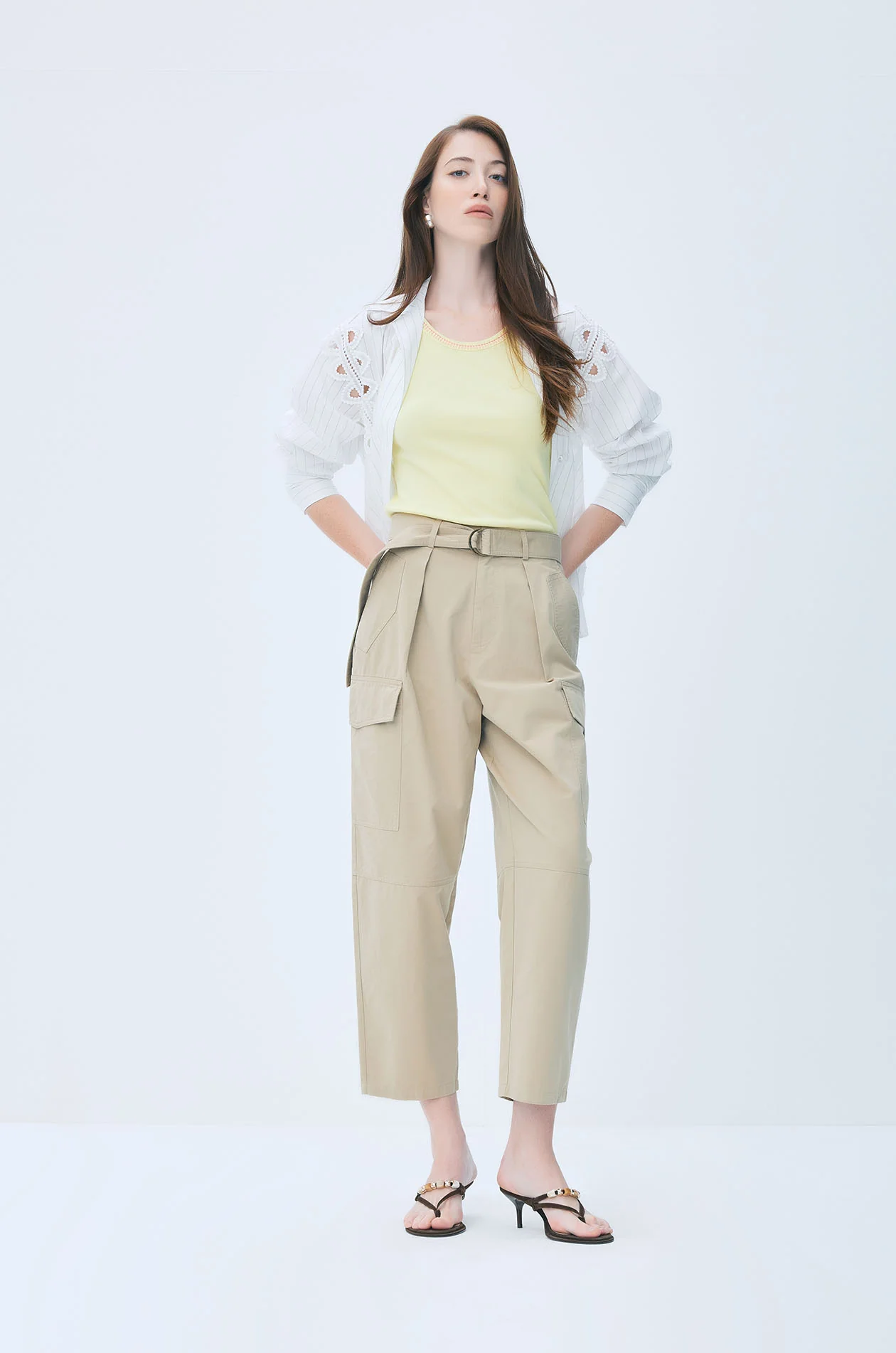 Barrel-Leg Cargo Pants with Belt