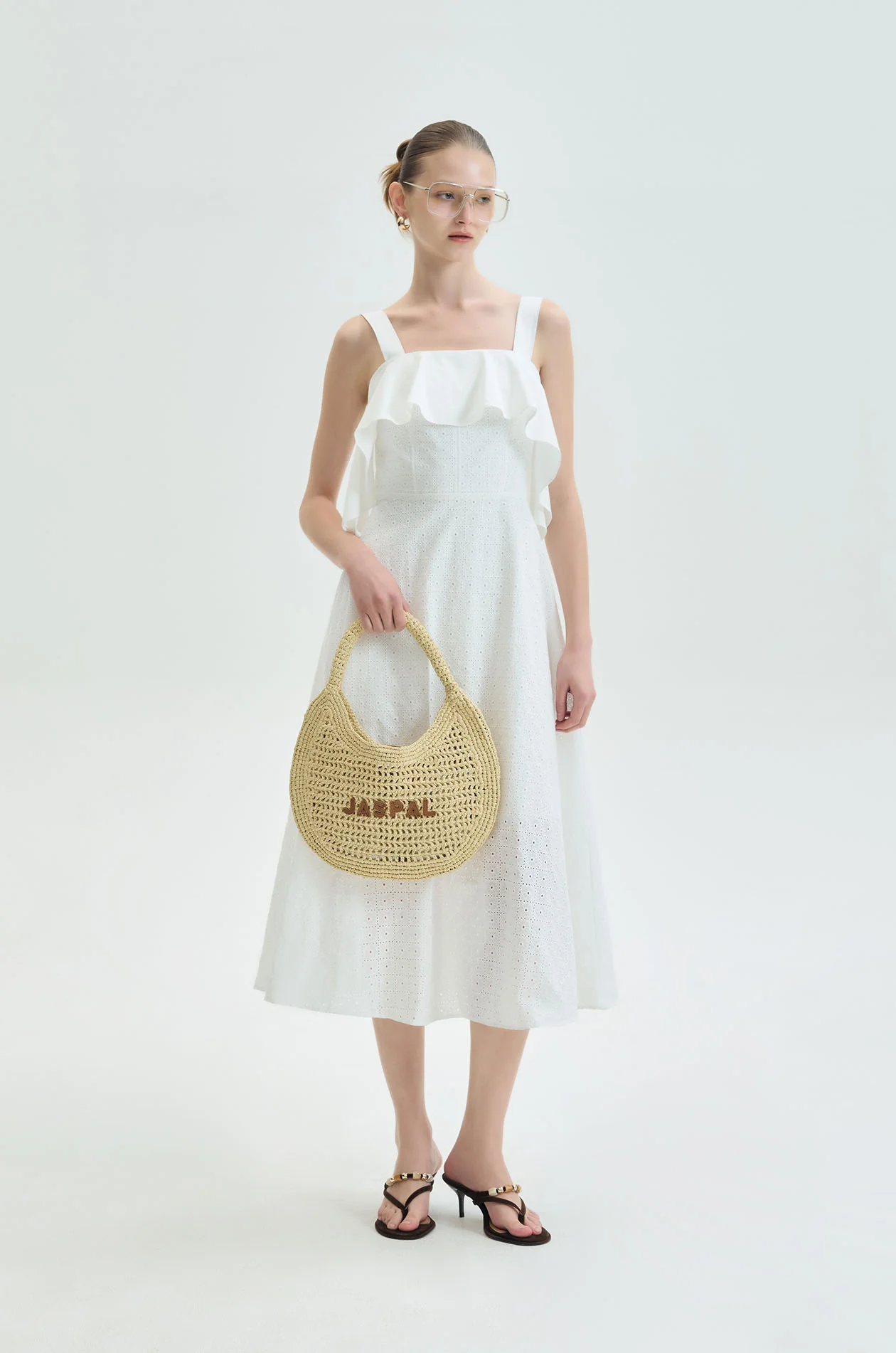 Ruffle Broderie Midi Dress