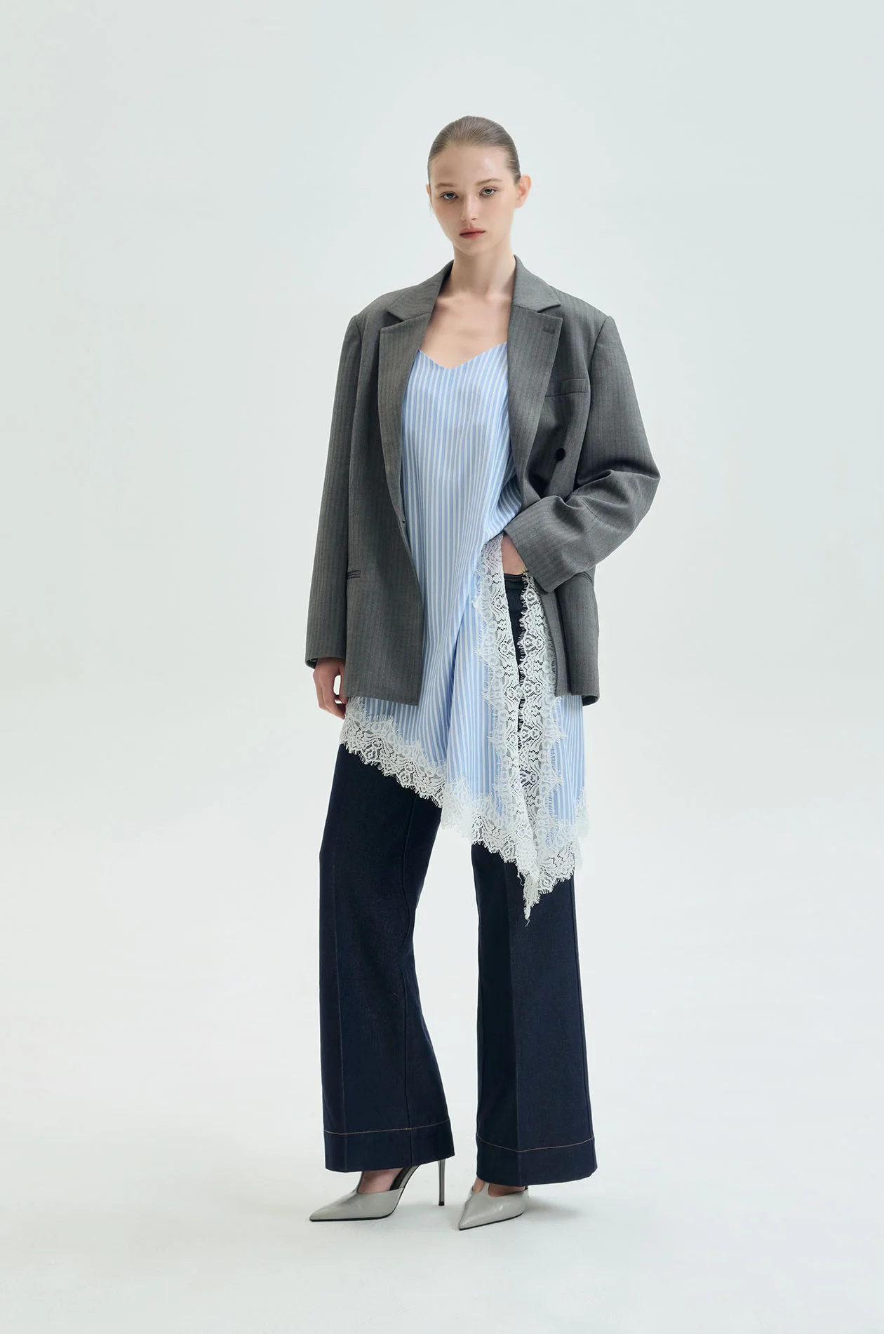 Striped Lace-Trim Tunic Top