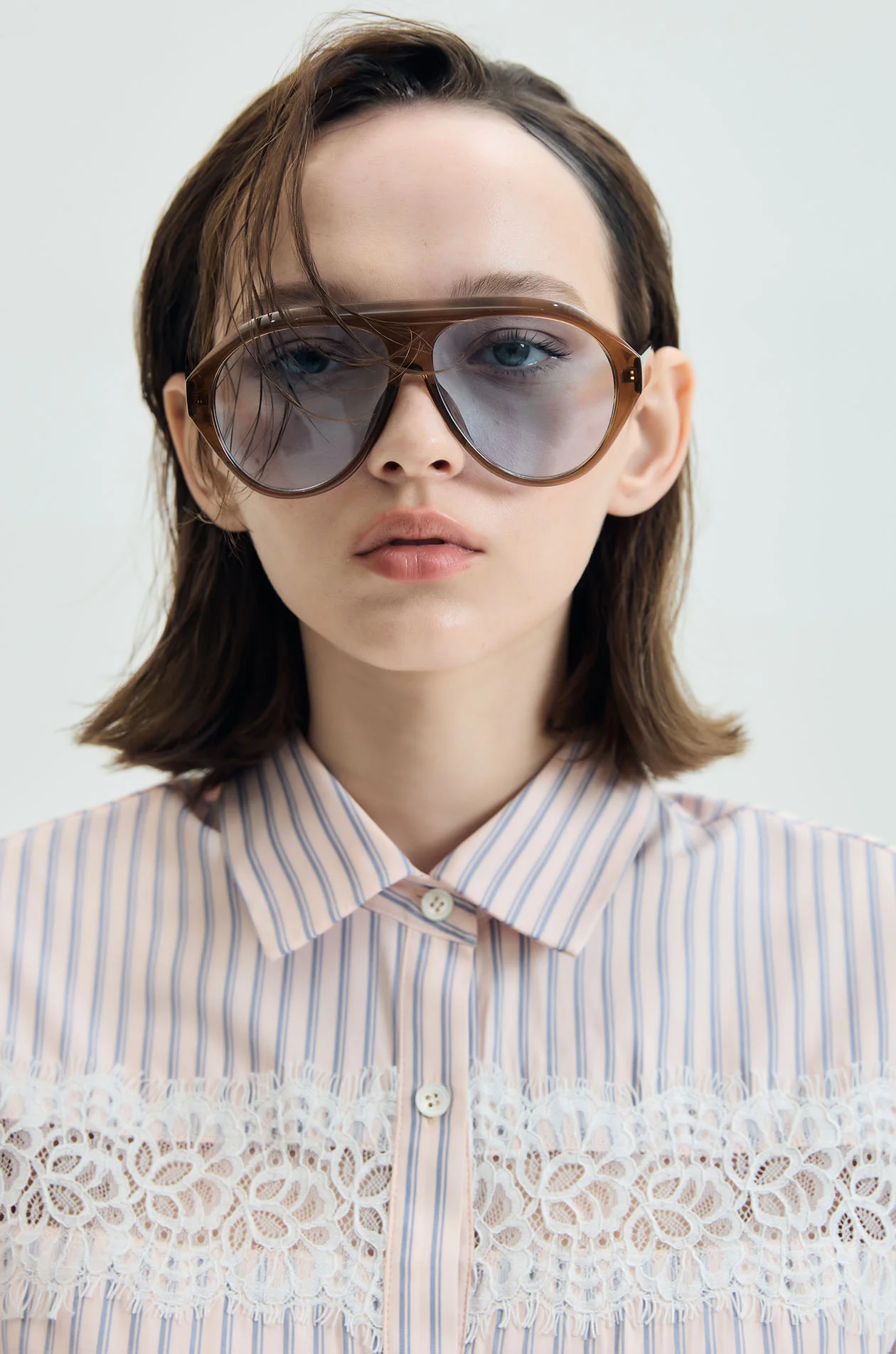 Striped Lace-Panel Boxy Shirt - Image 3