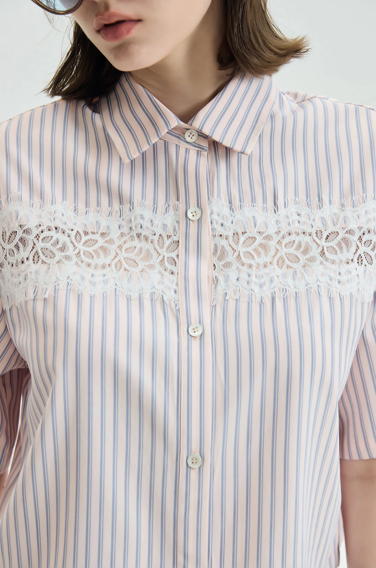 Striped Lace-Panel Boxy Shirt - Image 4