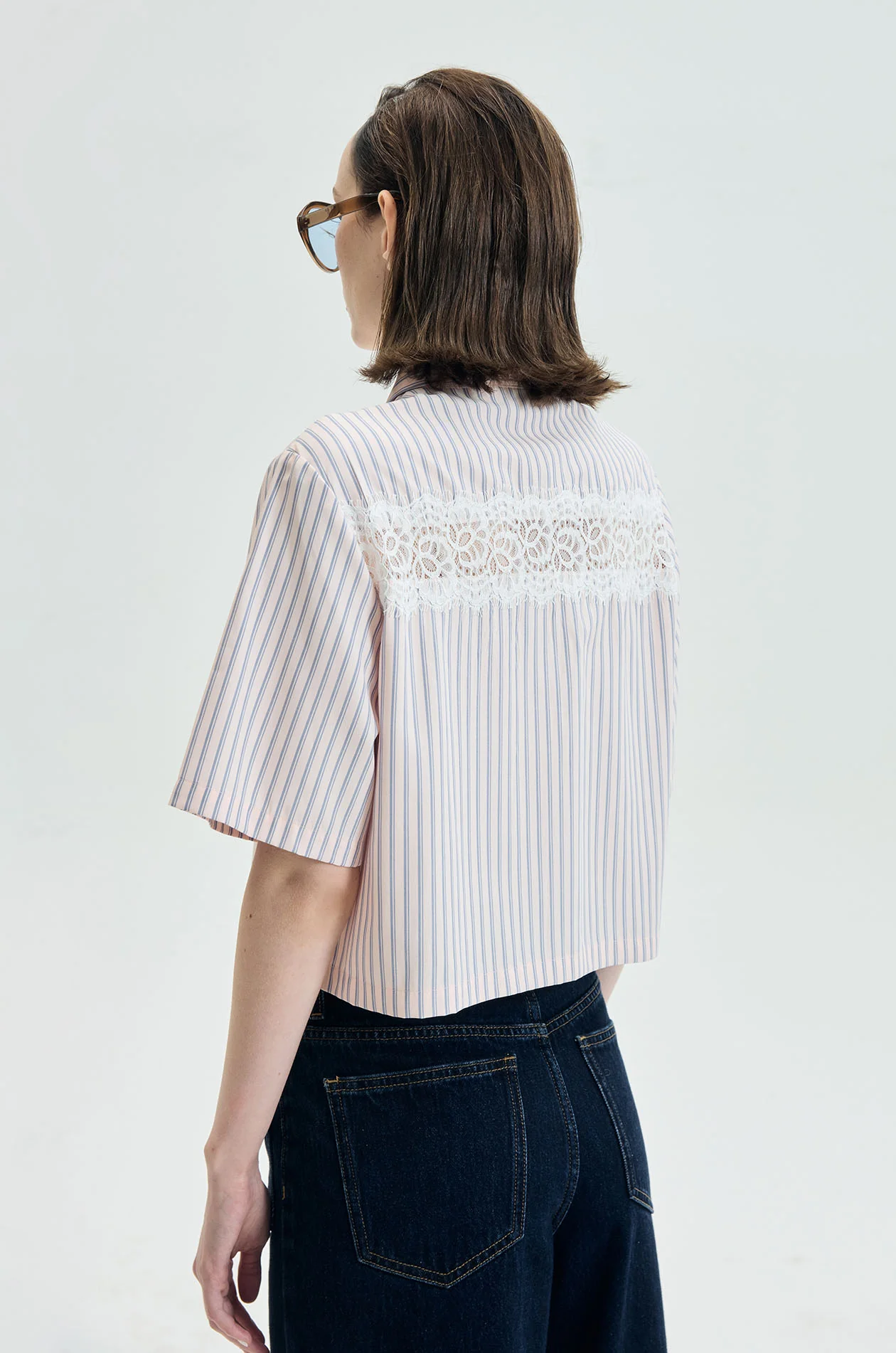 Striped Lace-Panel Boxy Shirt - Image 5