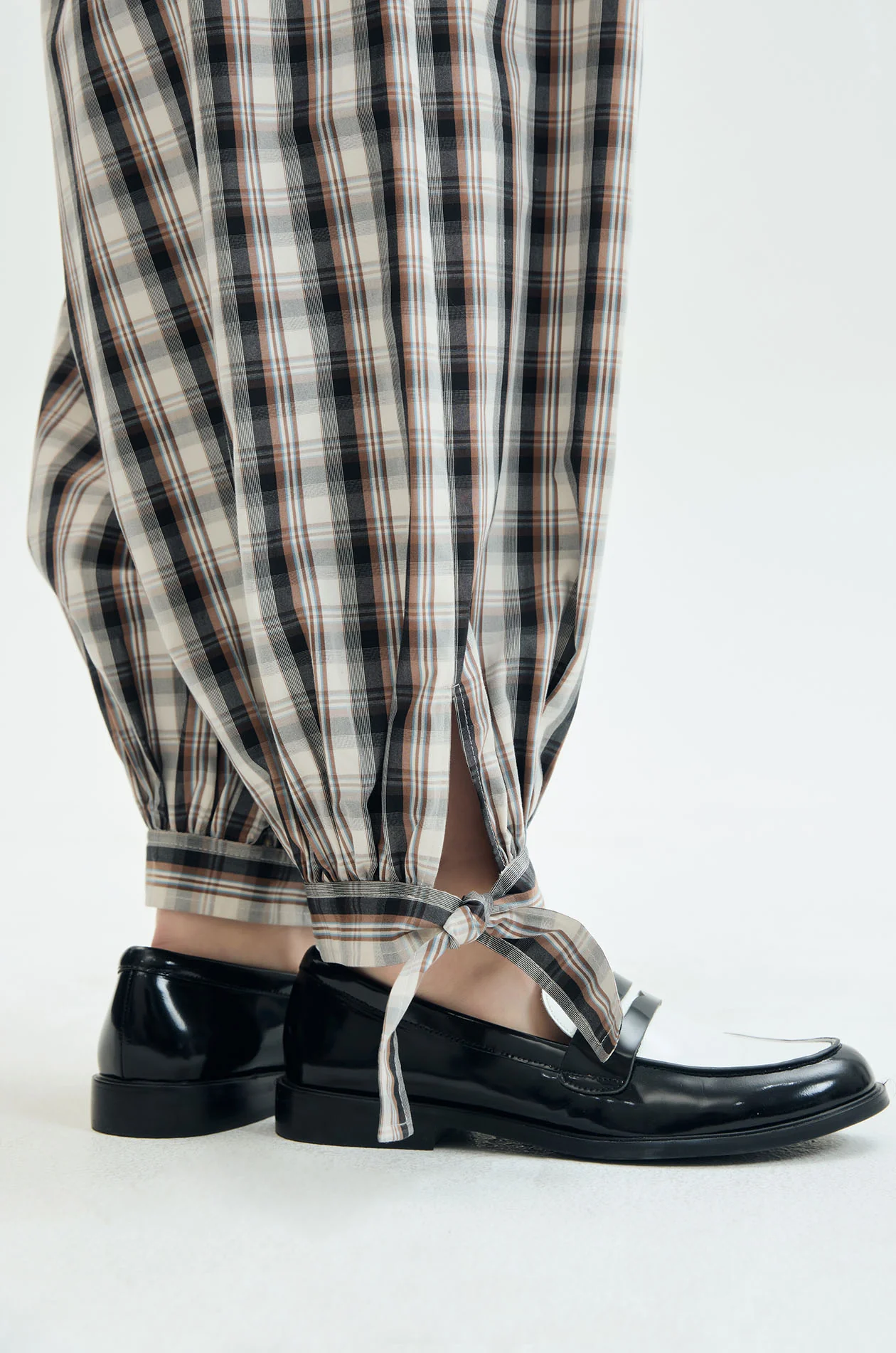 Tie-Cuff Plaid Balloon Pants - Image 3