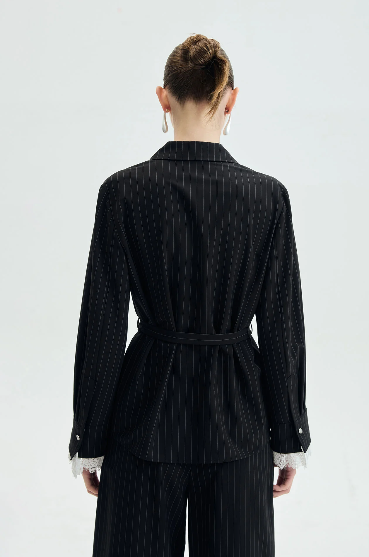 Pinstripe Lace-Cuff Tied Shirt - Image 5