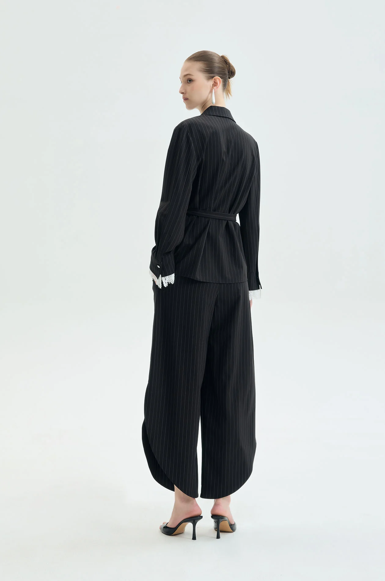 Pinstripe Lace-Cuff Tied Shirt - Image 6