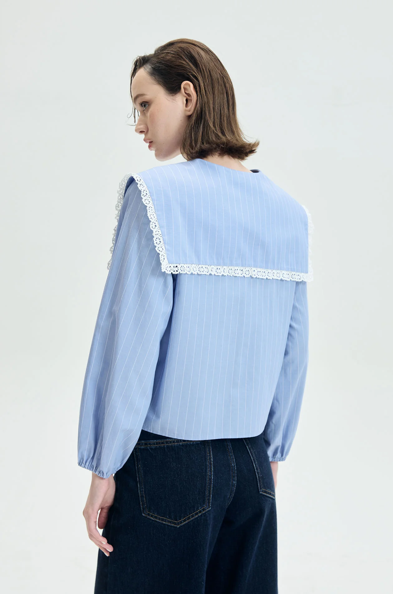 Lace-Trim Sailor Collar Blouse - Image 5