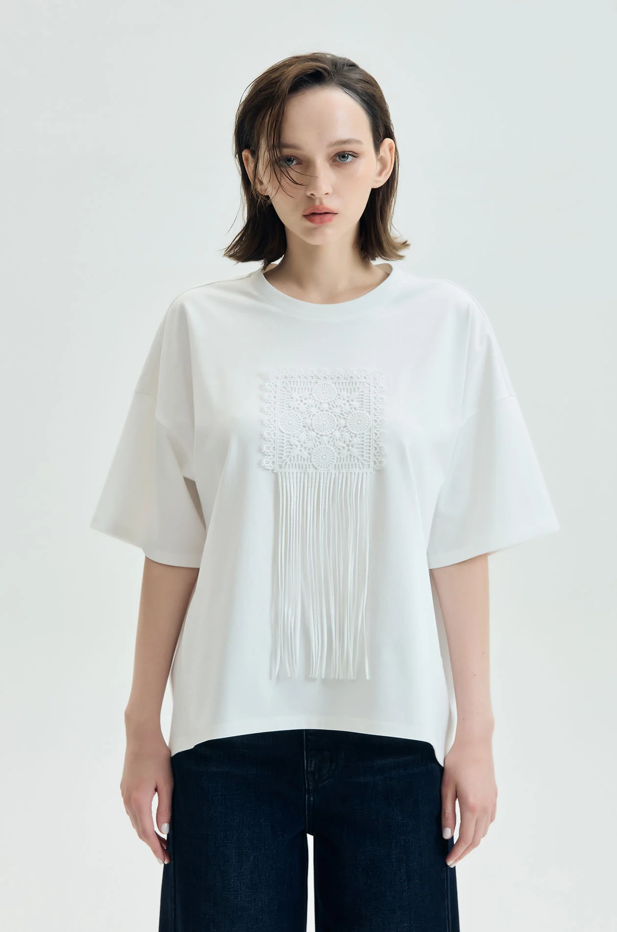 Lace Fringe Loose T-Shirt - Image 2