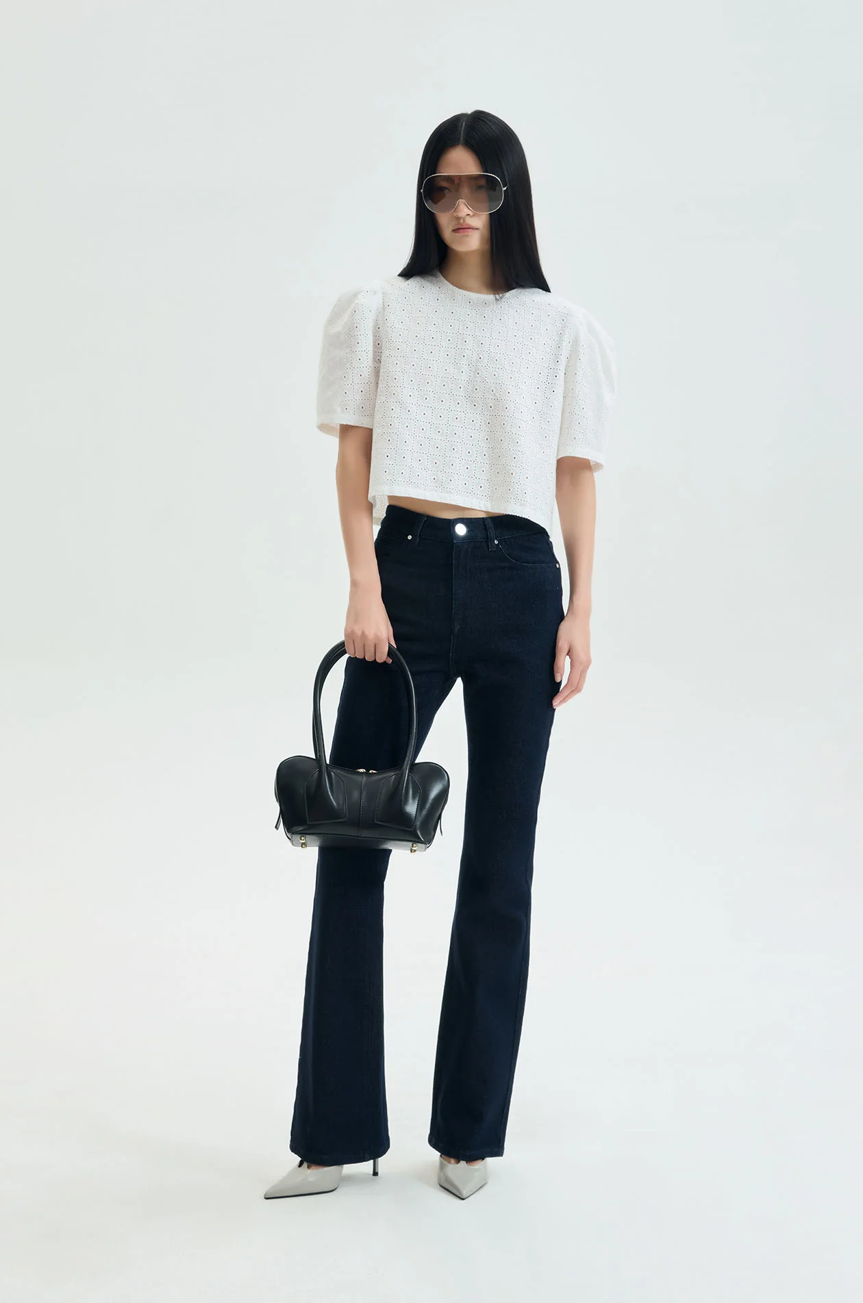 Broderie Anglaise Puff-Sleeve Blouse